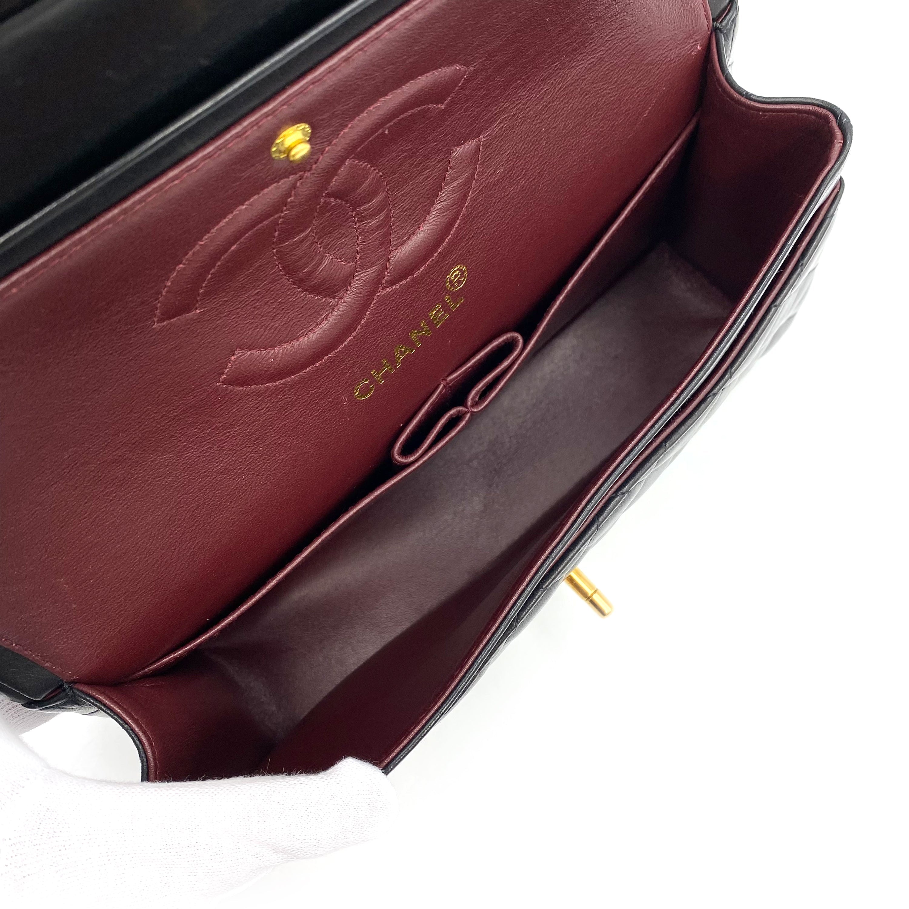 CHANEL VINTAGE CLASSIC FLAP MEDIUM CHAIN SHOULDER BAG BLACK LAMB SKIN 90238535