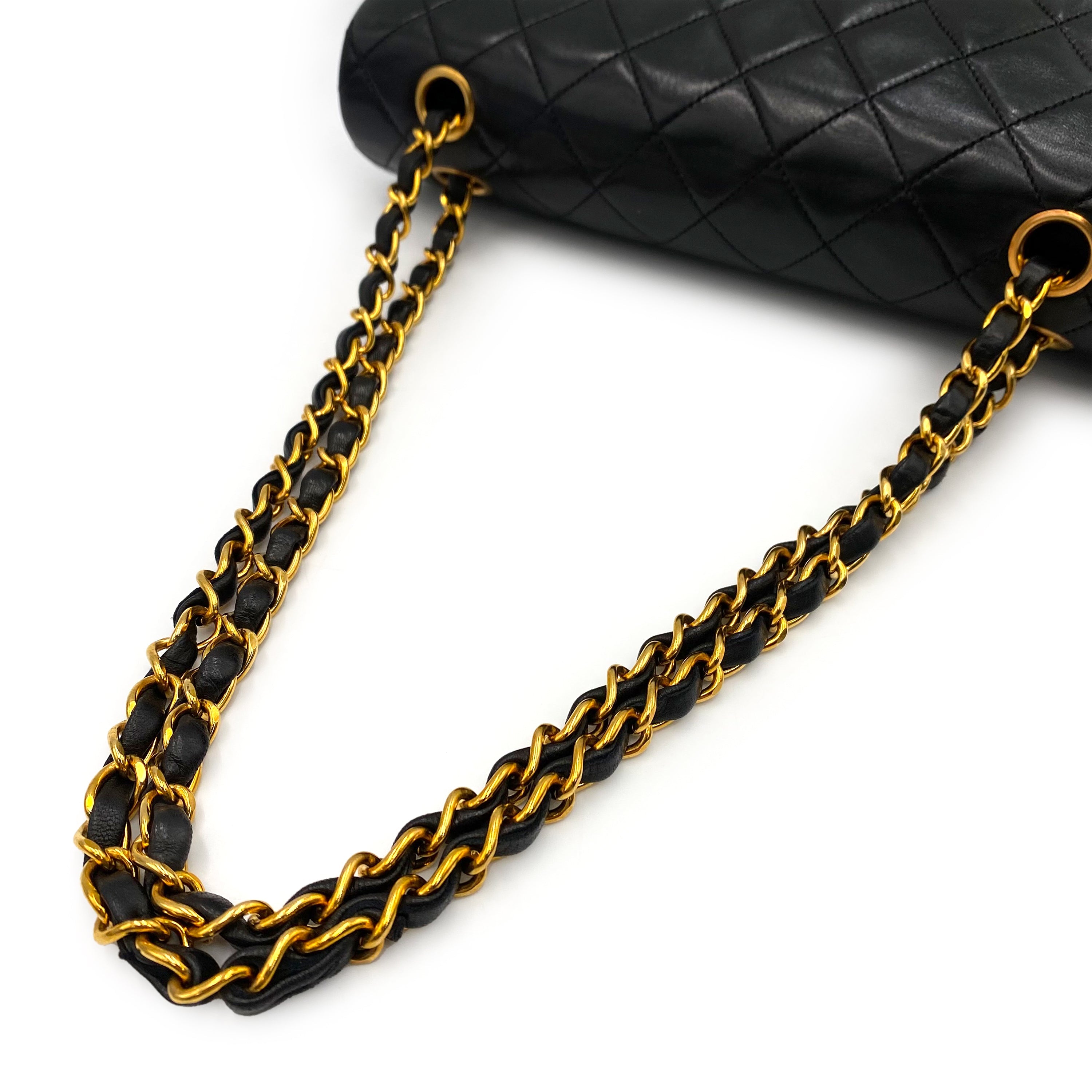 CHANEL VINTAGE CLASSIC FLAP MEDIUM CHAIN SHOULDER BAG BLACK LAMB SKIN 90239093