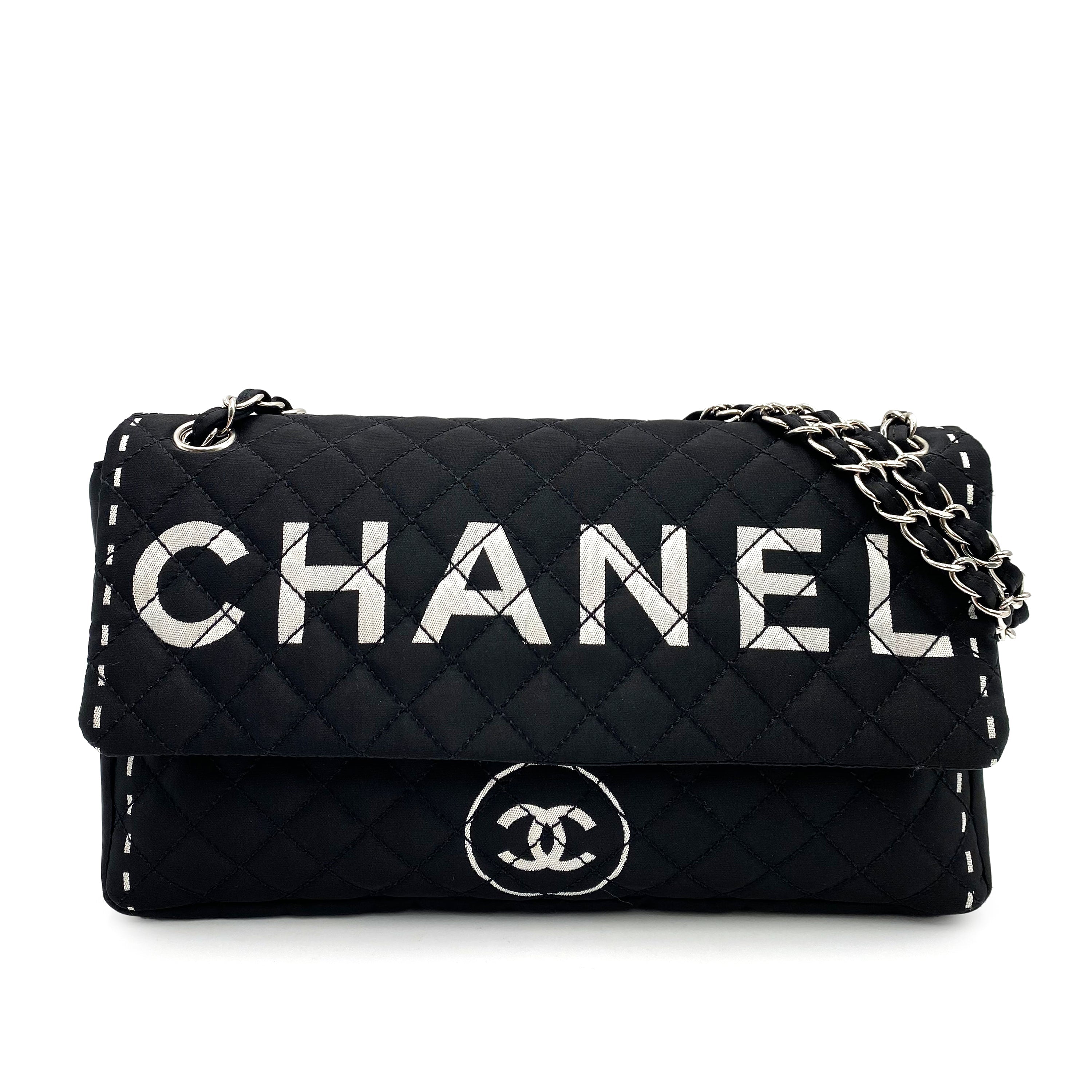 CHANEL VINTAGE CHAIN SHOULDER BAG BLACK SATIN 90239118