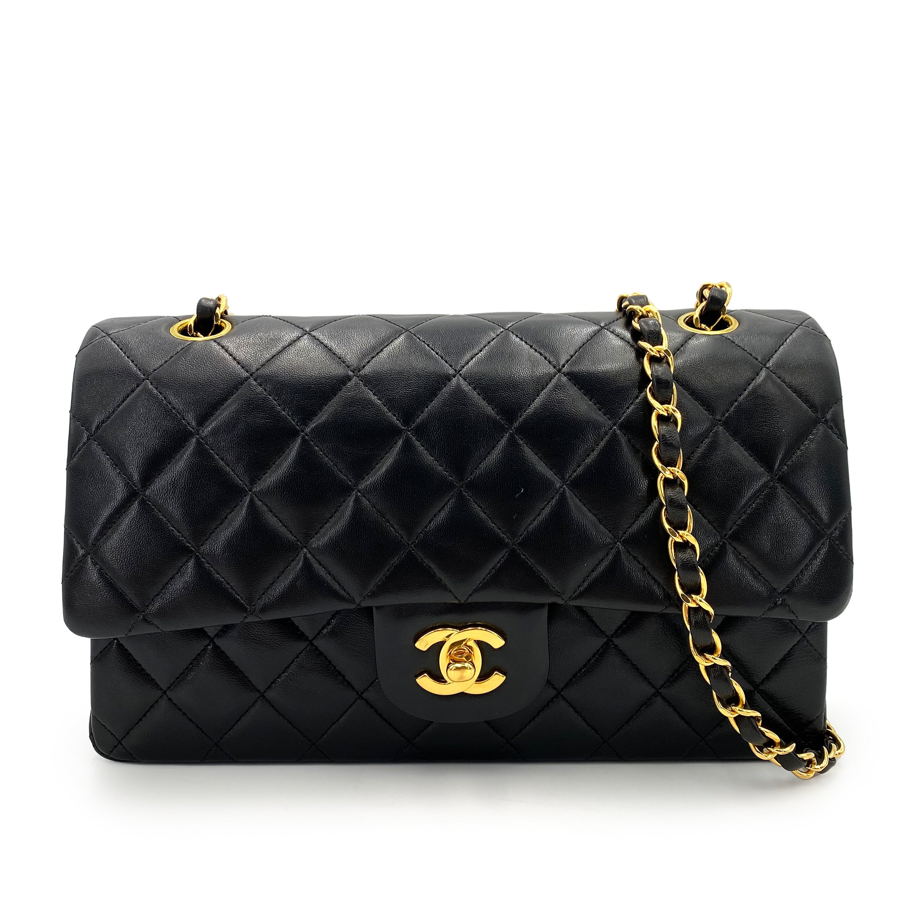 CHANEL VINTAGE CLASSIC FLAP MEDIUM CHAIN SHOULDER BAG BLACK LAMB SKIN 90239411
