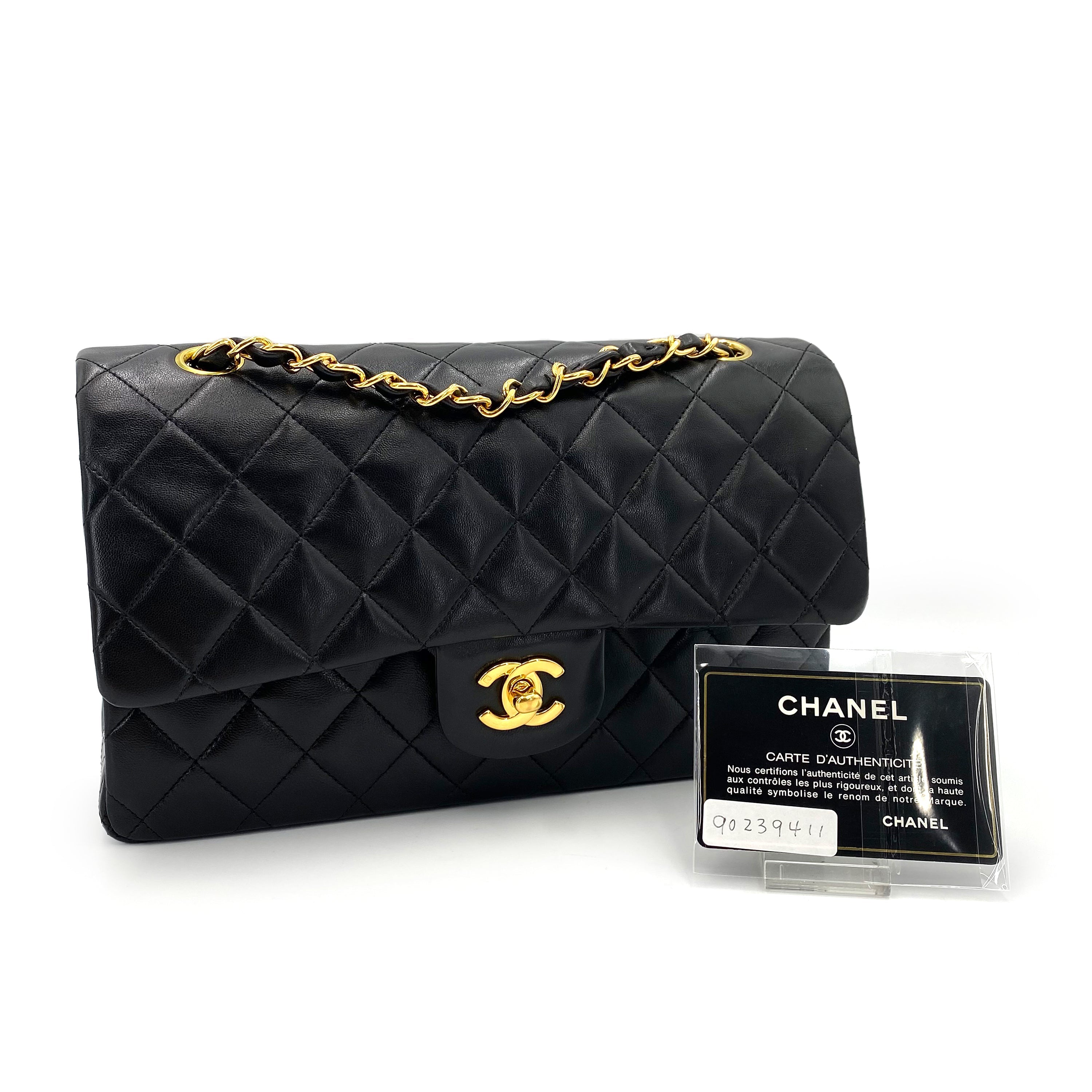 CHANEL VINTAGE CLASSIC FLAP MEDIUM CHAIN SHOULDER BAG BLACK LAMB SKIN 90239411