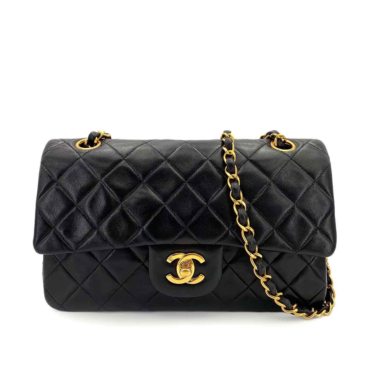 CHANEL VINTAGE CLASSIC FLAP SMALL CHAIN SHOULDER BAG BLACK LAMB SKIN 90241705