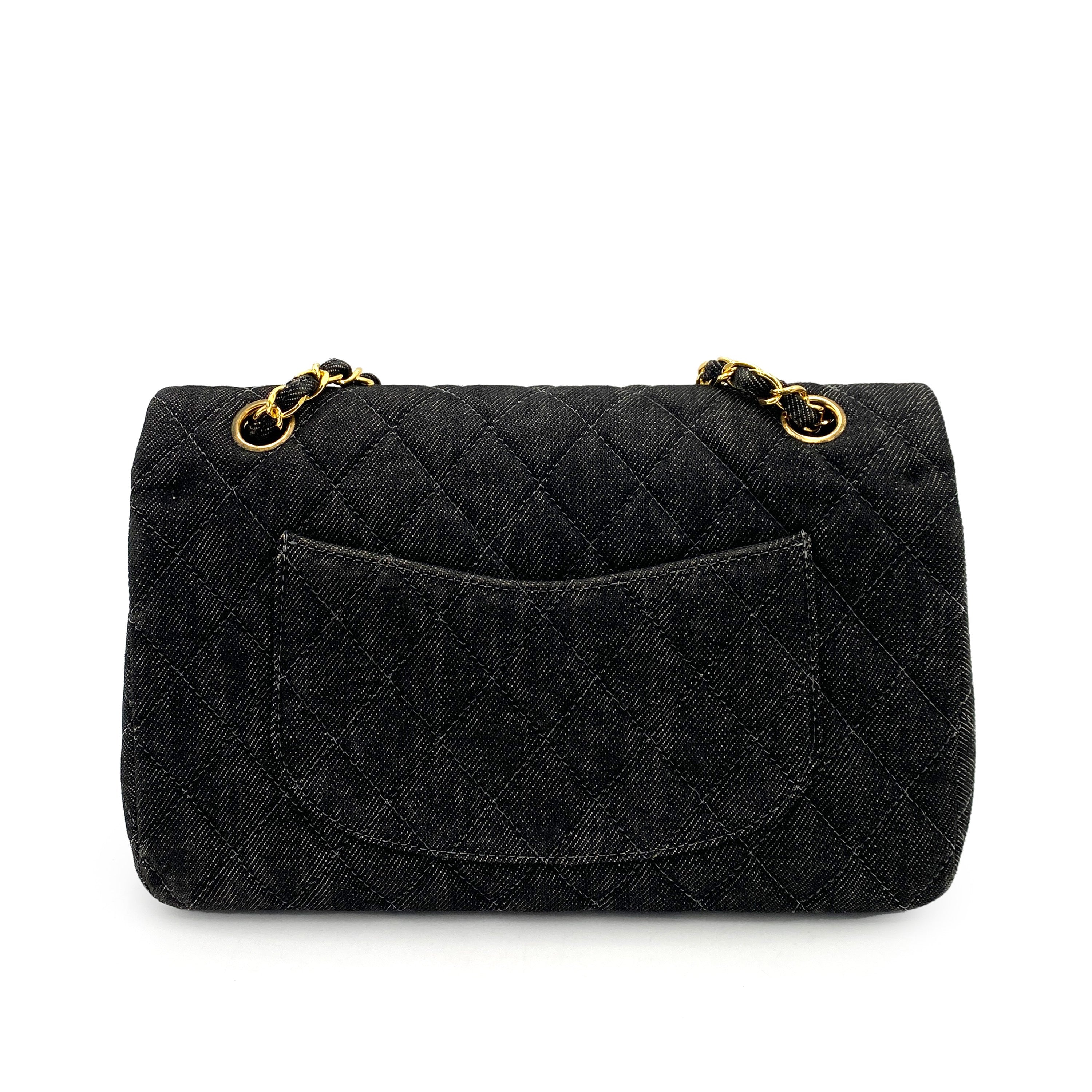 CHANEL VINTAGE CLASSIC FLAP MEDIUM CHAIN SHOULDER BAG BLACK DENIM 90241769 - PURPOSE