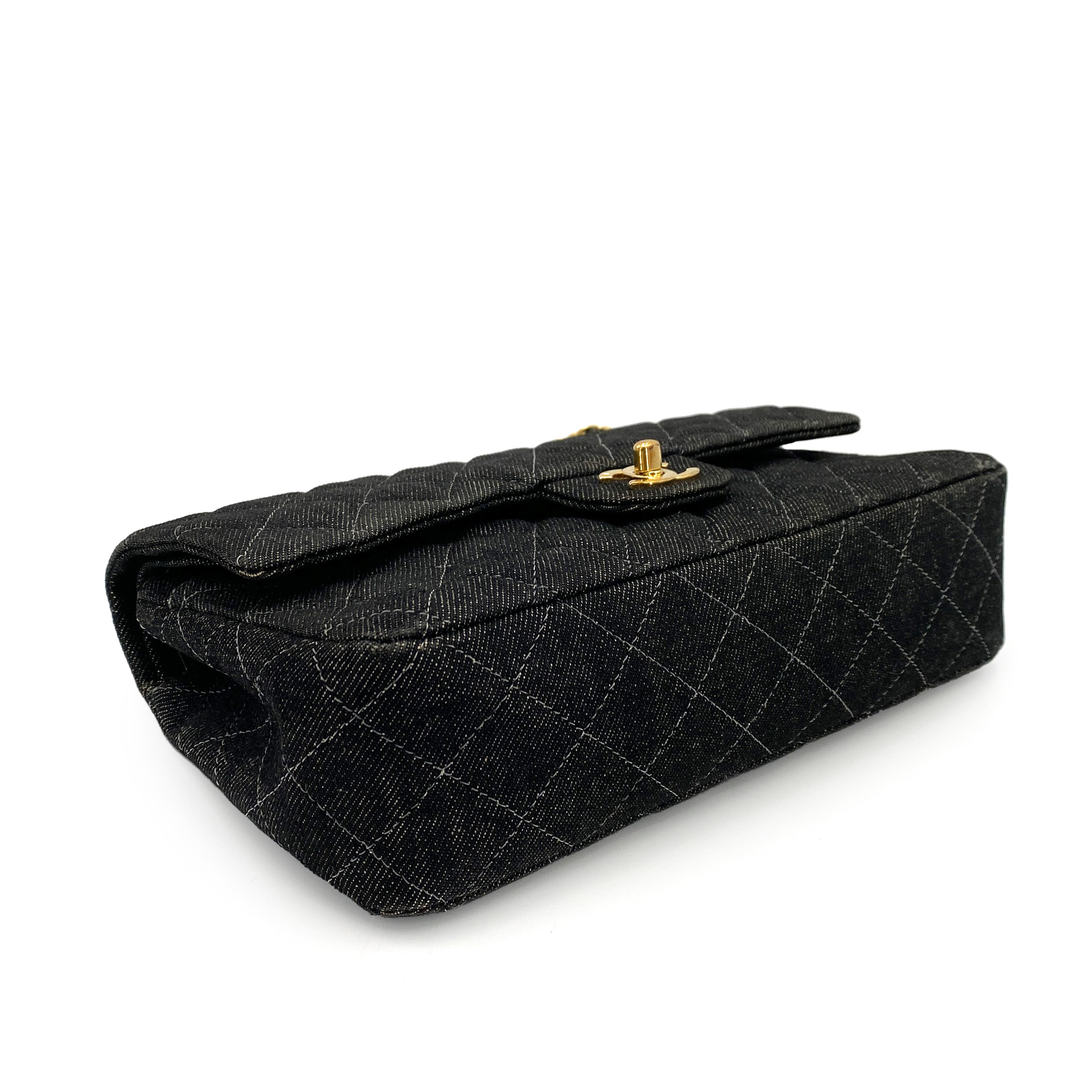 CHANEL VINTAGE CLASSIC FLAP MEDIUM CHAIN SHOULDER BAG BLACK DENIM 90241769 - PURPOSE