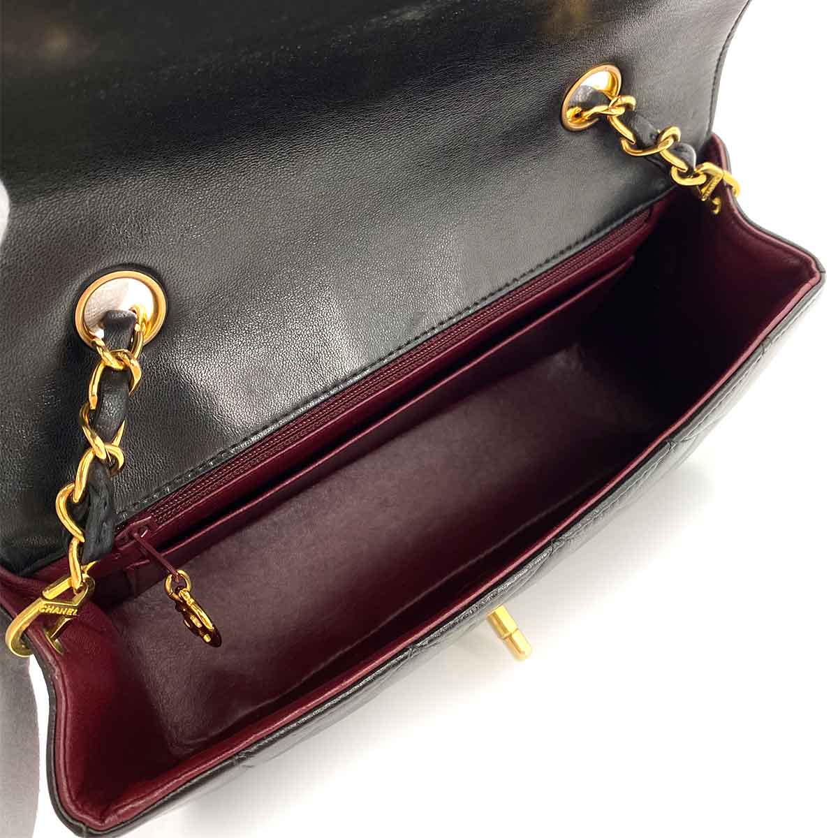CHANEL VINTAGE DIANA SMALL CHAIN SHOULDER BAG BLACK LAMB SKIN 90241781