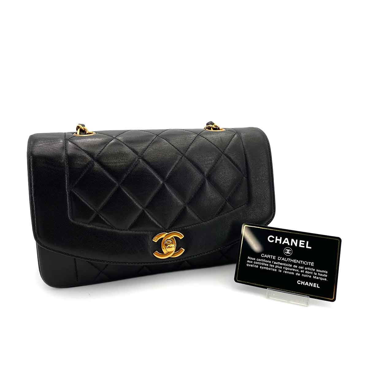CHANEL VINTAGE DIANA SMALL CHAIN SHOULDER BAG BLACK LAMB SKIN 90241781