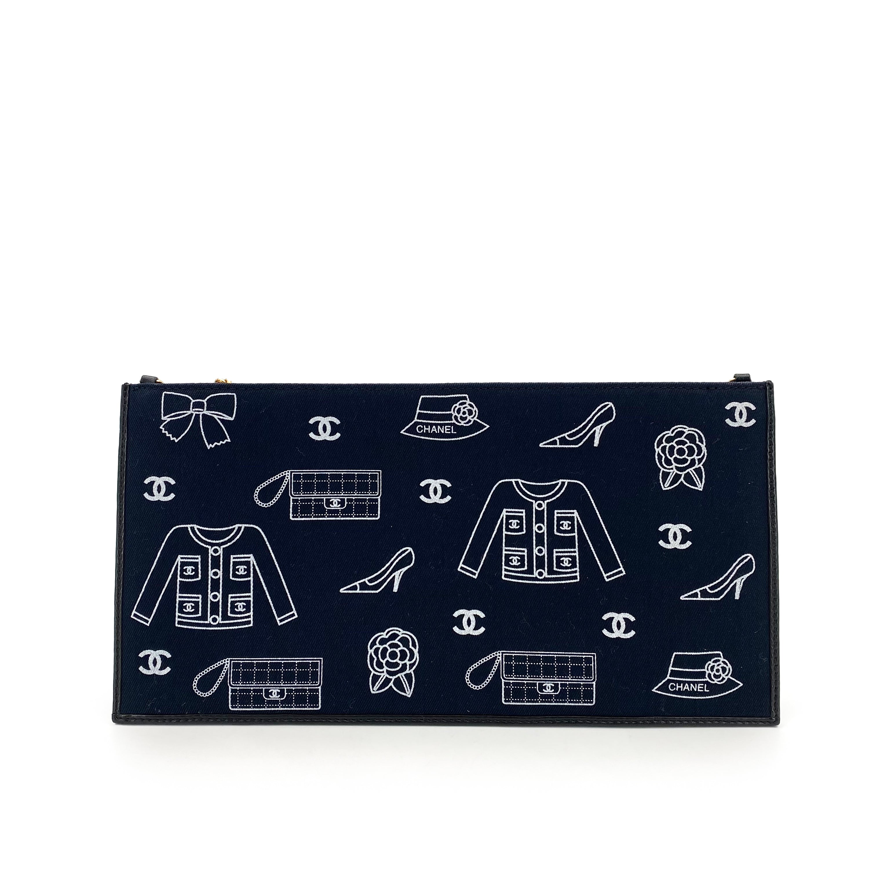 CHANEL VINTAGE ICON FLAT CHAIN SHOULDER BAG NAVY CANVAS 90242136