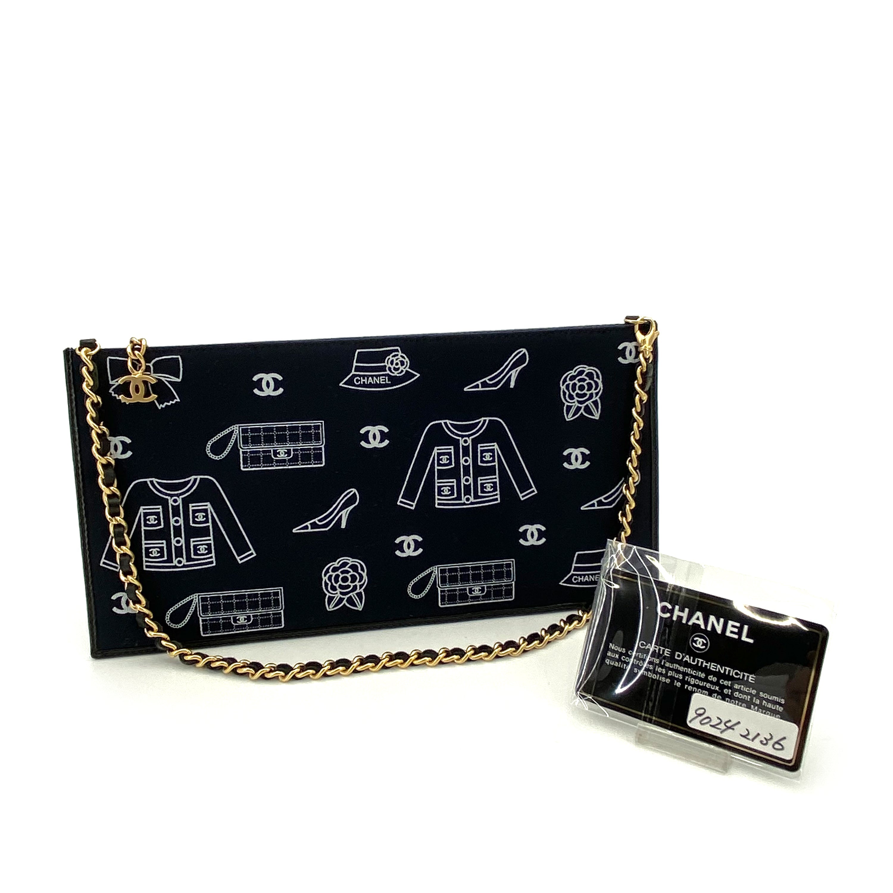 CHANEL VINTAGE ICON FLAT CHAIN SHOULDER BAG NAVY CANVAS 90242136