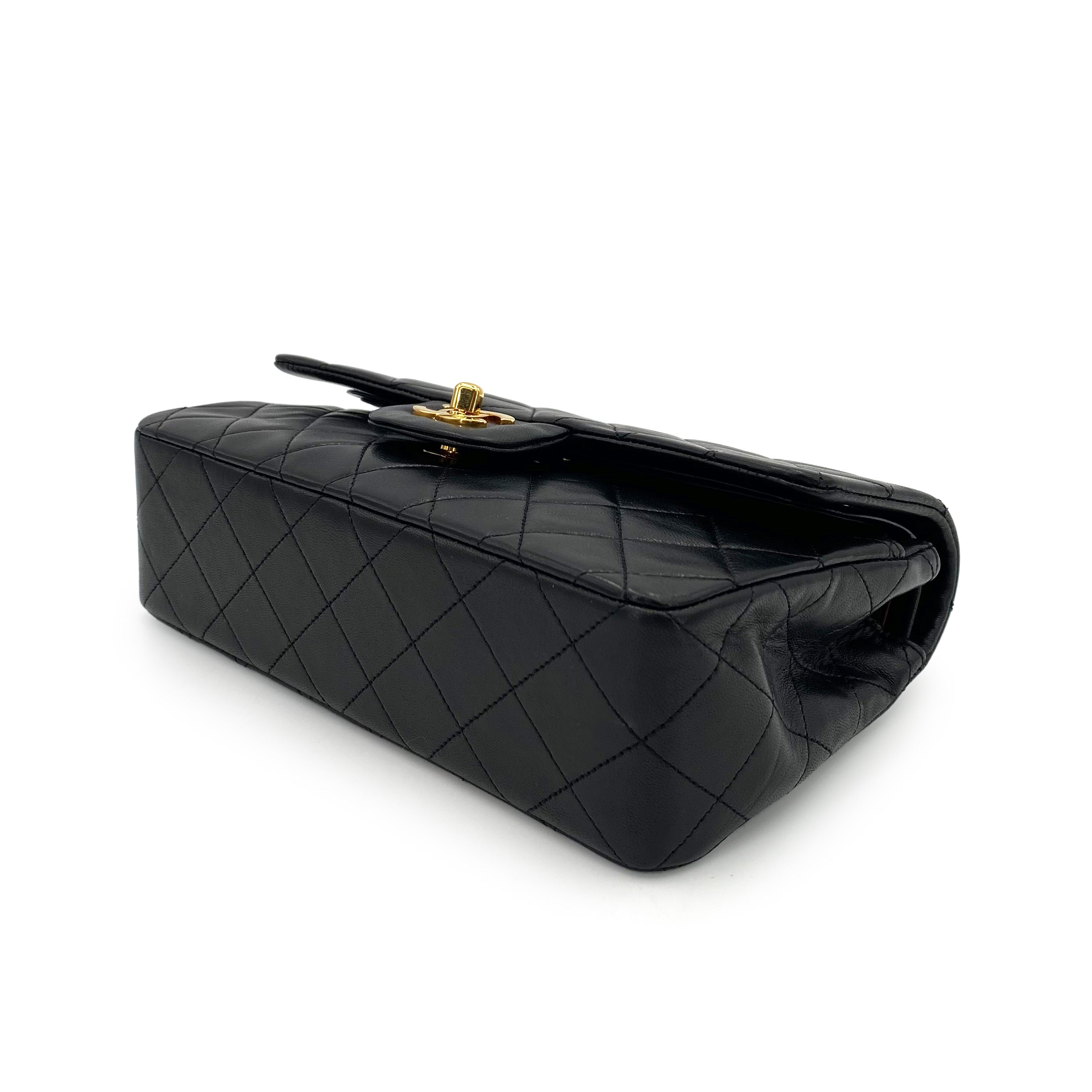 CHANEL VINTAGE CLASSIC FLAP SMALL CHAIN SHOULDER BAG BLACK LAMB SKIN 90242338