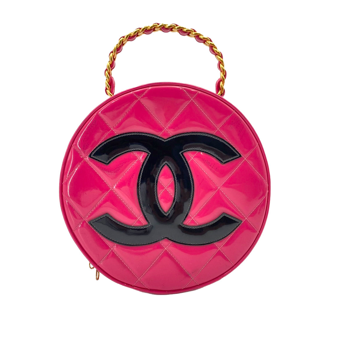 CHANEL VINTAGE MATELASSE ROUND VANITY HAND BAG PINK ENAMEL 90242651 - PURPOSE