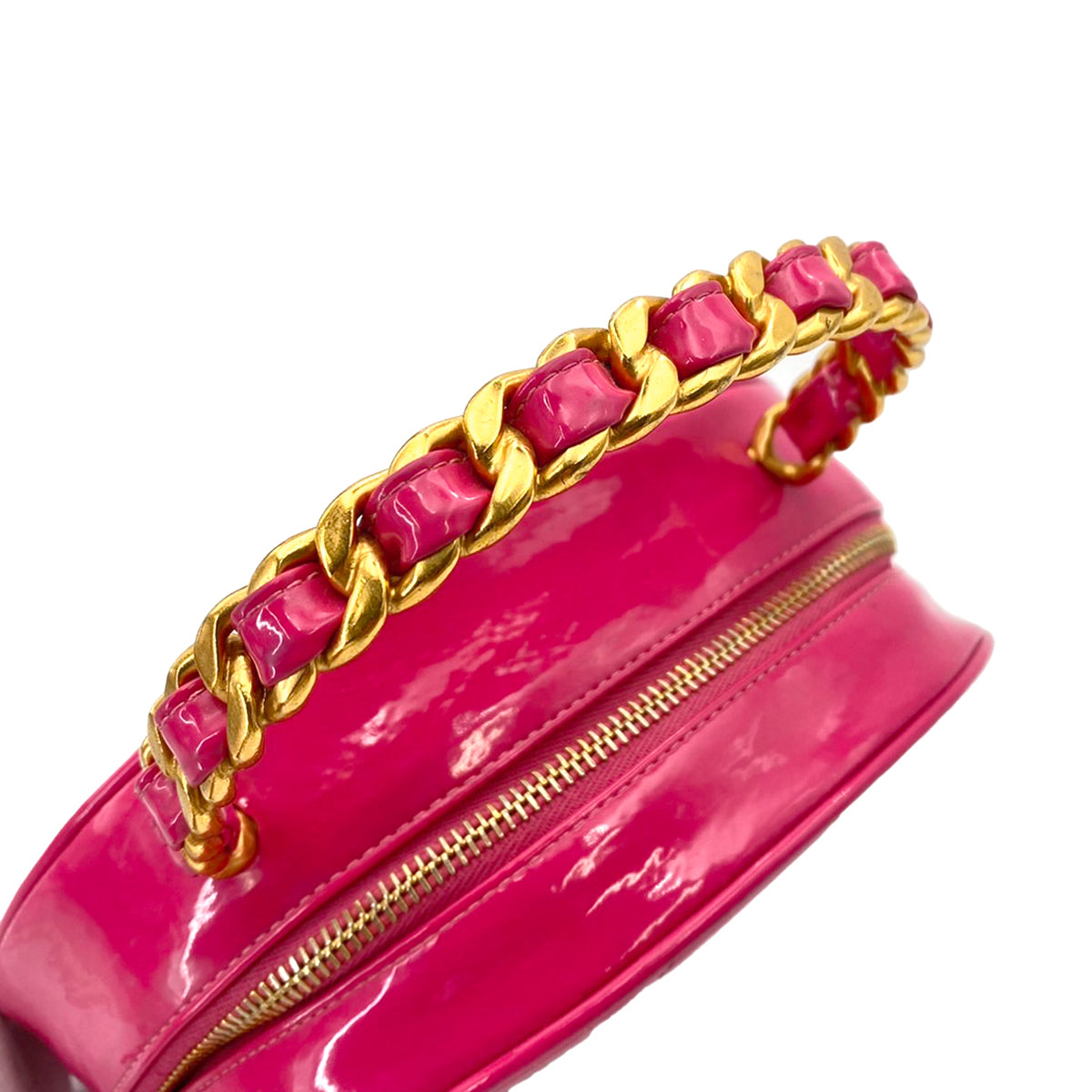 CHANEL VINTAGE MATELASSE ROUND VANITY HAND BAG PINK ENAMEL 90242651 - PURPOSE
