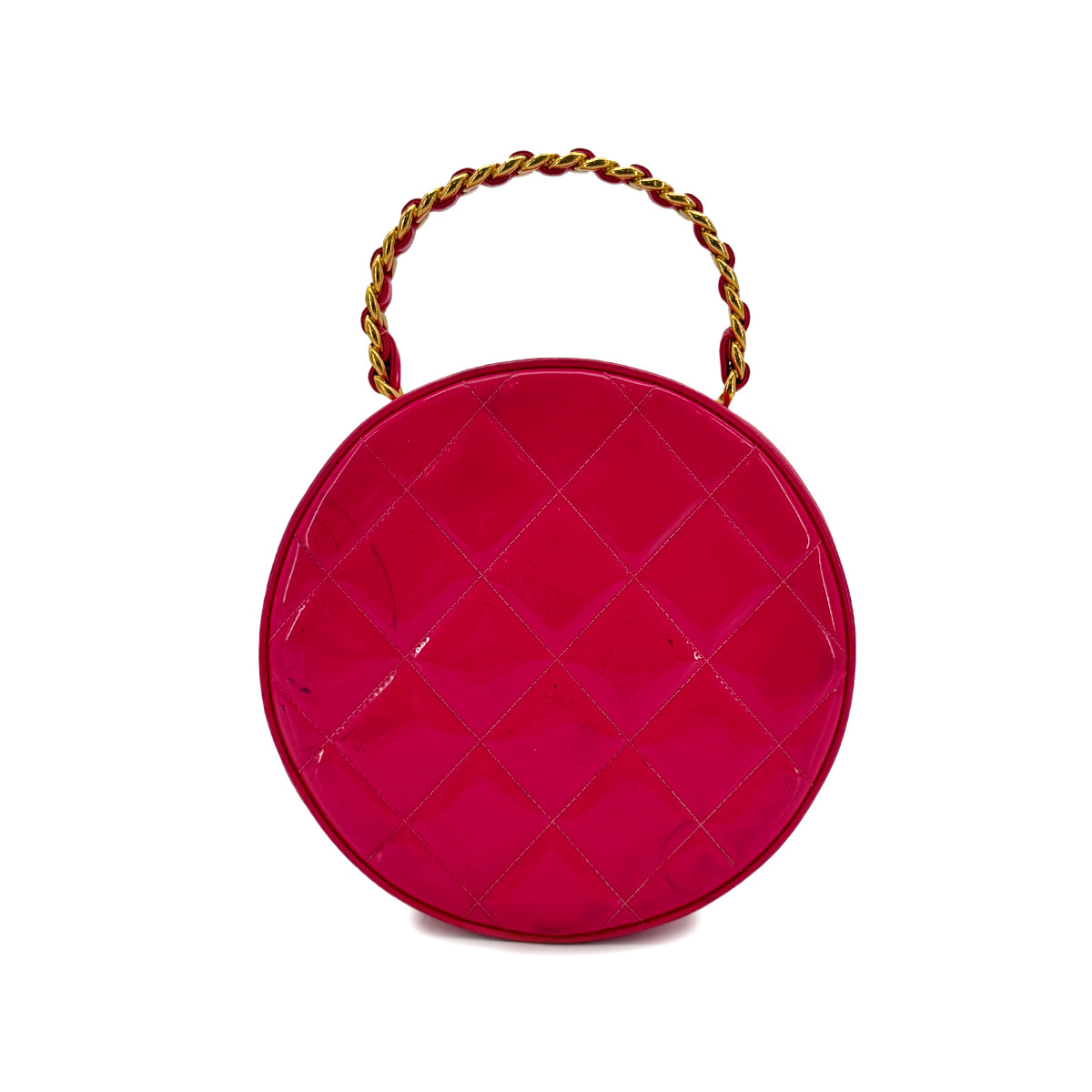 CHANEL VINTAGE MATELASSE ROUND VANITY HAND BAG PINK ENAMEL 90242659