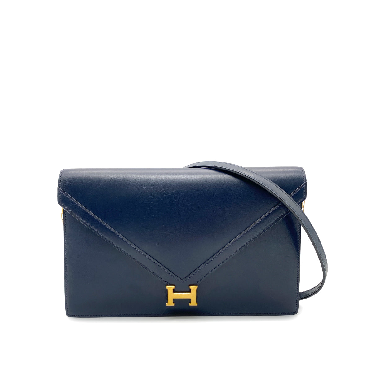 HERMES LYDIE CLUTCH SHOULDER BAG BLUE INDIGO BOX CALF 〇H GHW 90242672