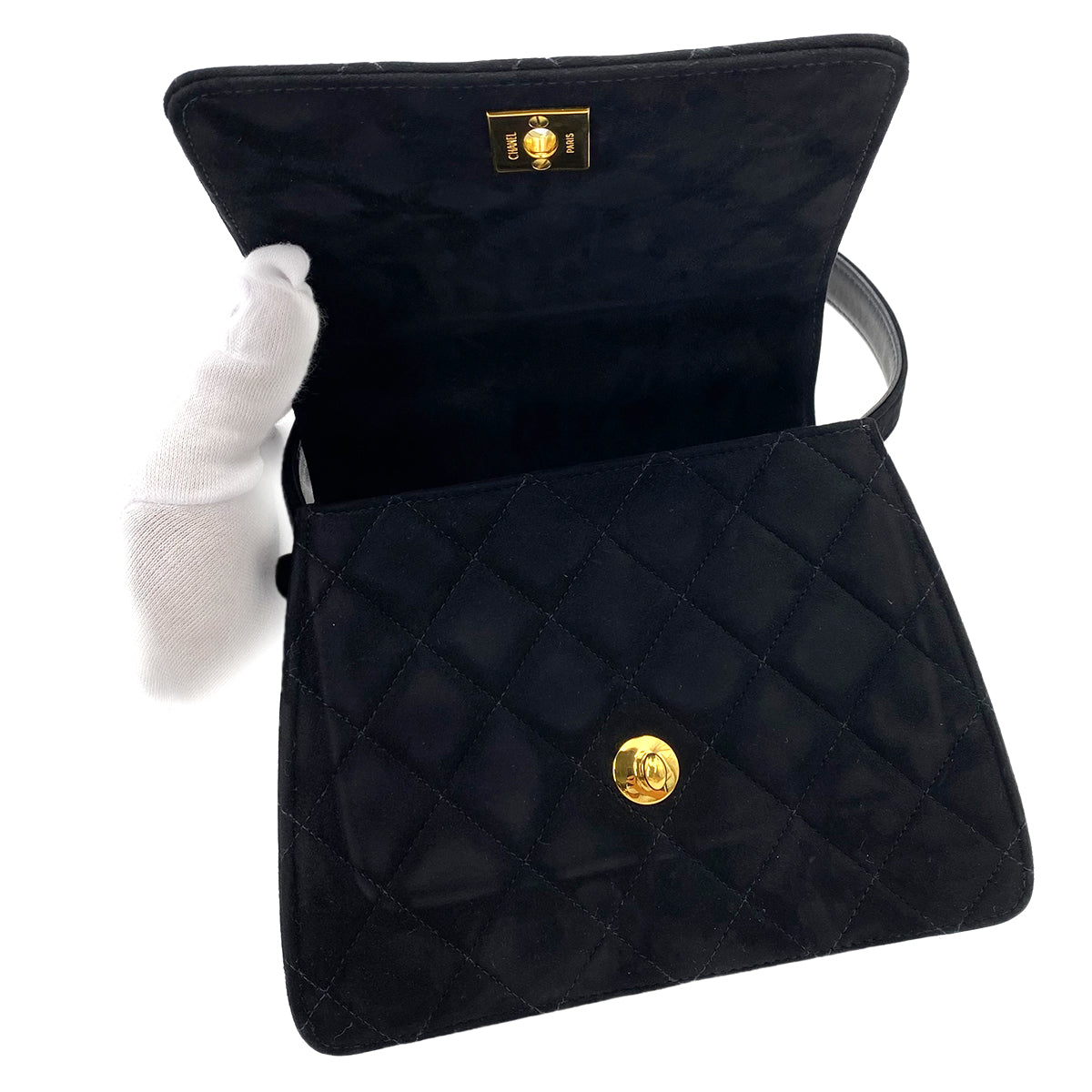 CHANEL VINTAGE MATELASSE HAND BAG BLACK SUEDE 90242973