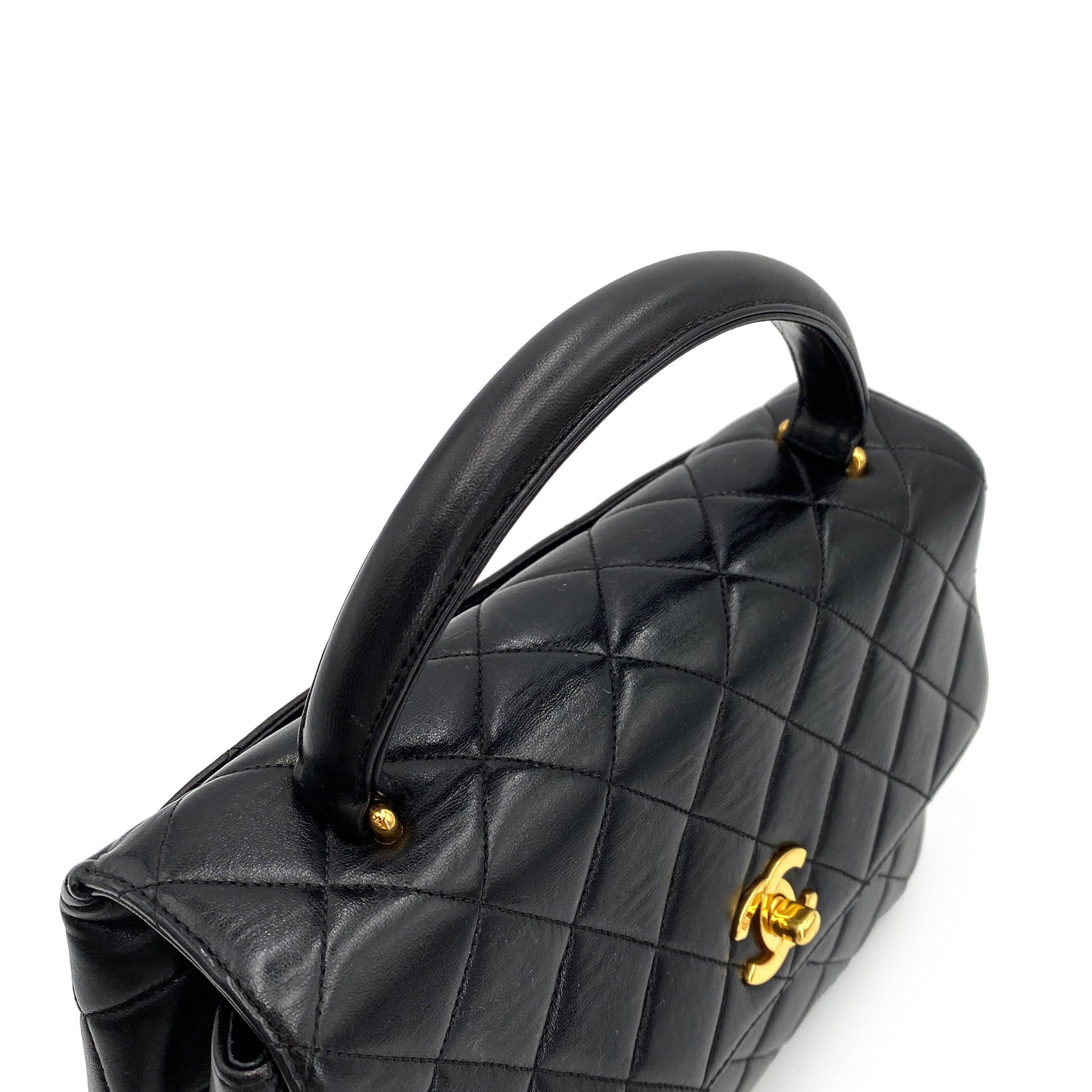 CHANEL VINTAGE MATELASSE HAND BAG BLACK LAMB SKIN 90242984