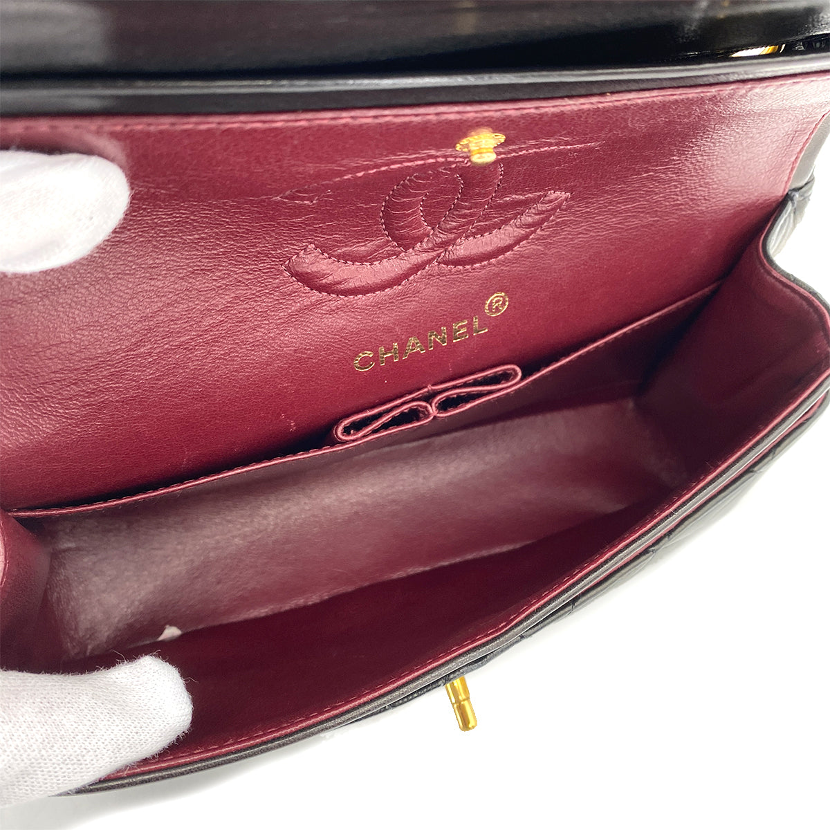 CHANEL VINTAGE CLASSIC FLAP SMALL CHAIN SHOULDER BAG BLACK LAMB SKIN 90241699