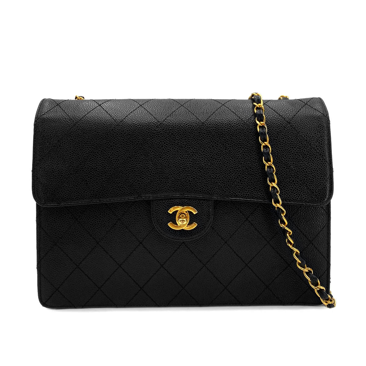 CHANEL VINTAGE CHAIN SHOULDER BAG BLACK CAVIAR SKIN 90245032