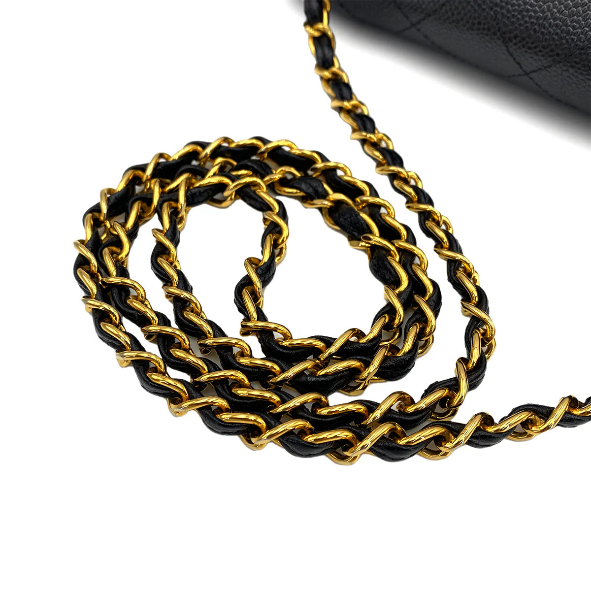 CHANEL VINTAGE CHAIN SHOULDER BAG BLACK CAVIAR SKIN 90245032
