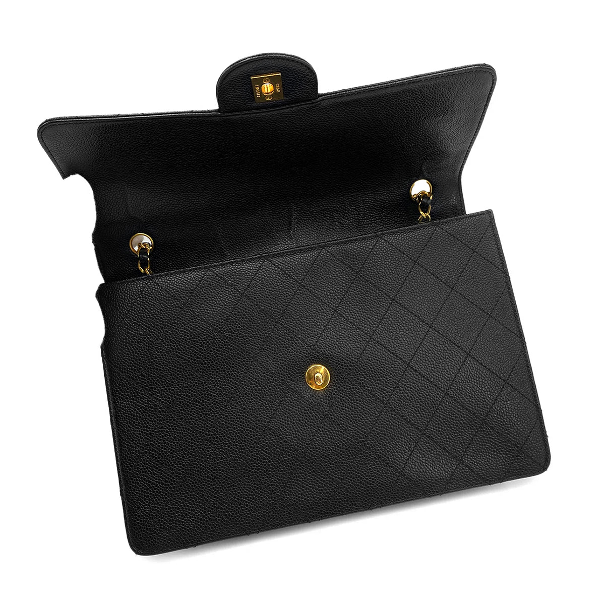 CHANEL VINTAGE CHAIN SHOULDER BAG BLACK CAVIAR SKIN 90245032