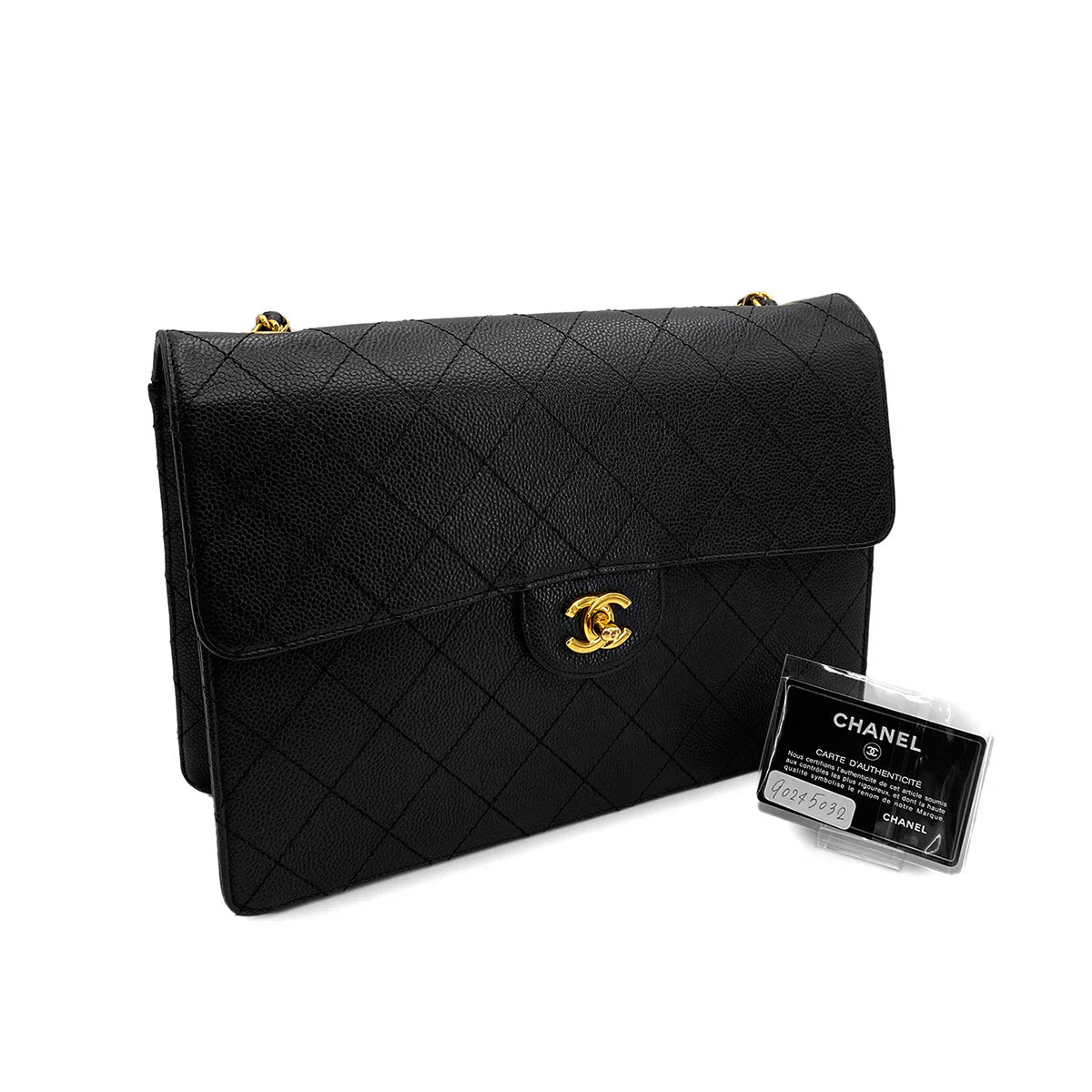 CHANEL VINTAGE CHAIN SHOULDER BAG BLACK CAVIAR SKIN 90245032