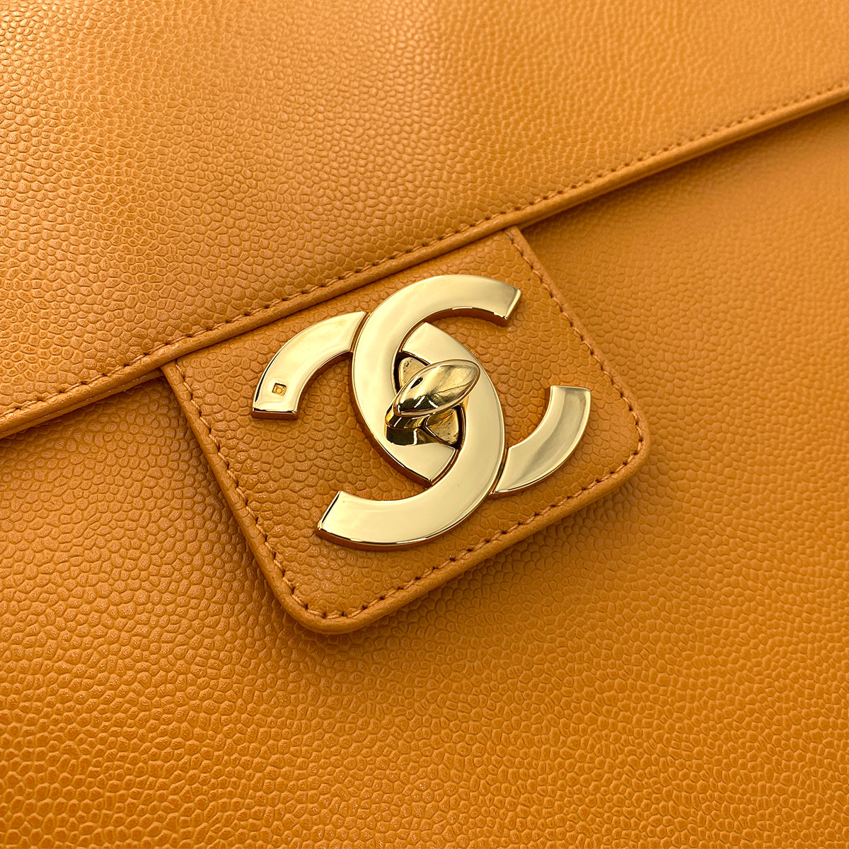 CHANEL VINTAGE BIG COCO BRIEF HAND BAG ORANGE CAVIAR SKIN 90245037