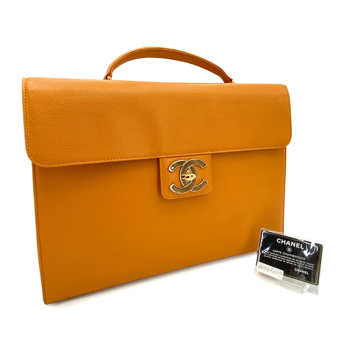 CHANEL VINTAGE BIG COCO BRIEF HAND BAG ORANGE CAVIAR SKIN 90245037