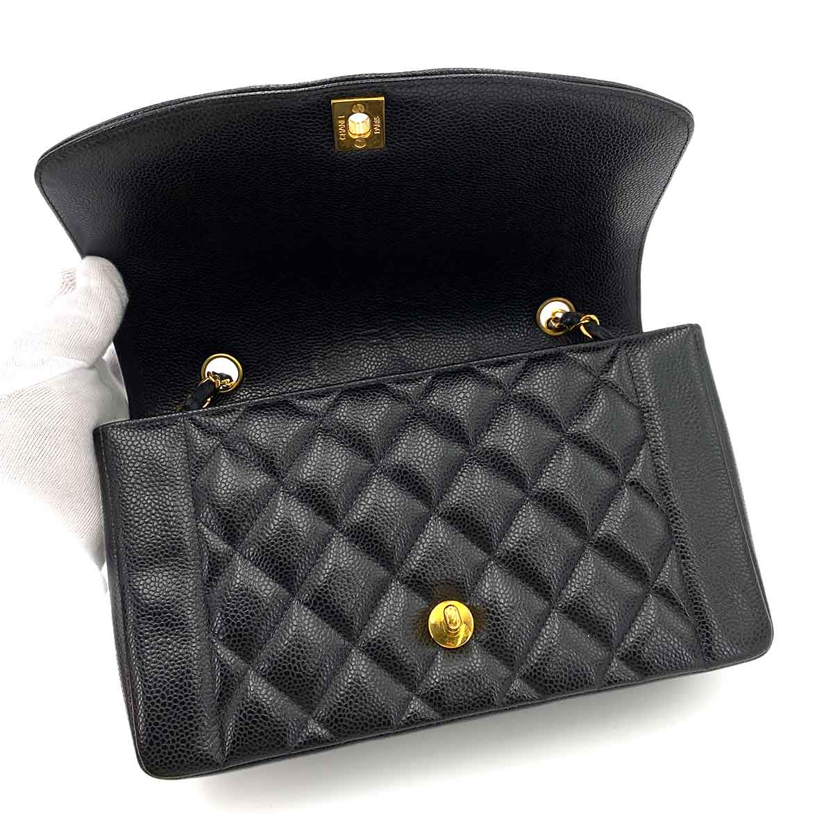 CHANEL VINTAGE DIANA MEDIUM CHAIN SHOULDER BAG BLACK LAMB SKIN  90245042