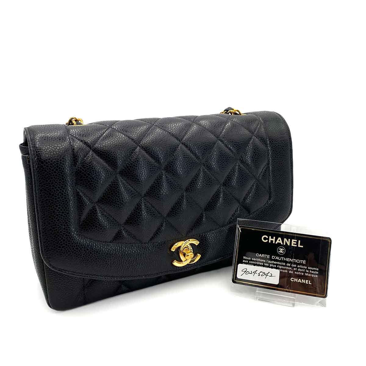 CHANEL VINTAGE DIANA MEDIUM CHAIN SHOULDER BAG BLACK LAMB SKIN  90245042