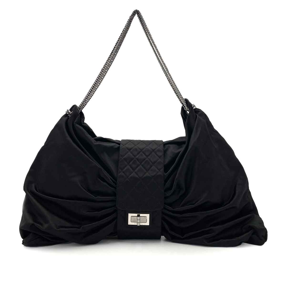 CHANEL VINTAGE  RIBBON CHAIN SHOULDER BAG BLACK NYLON SHW 90245043