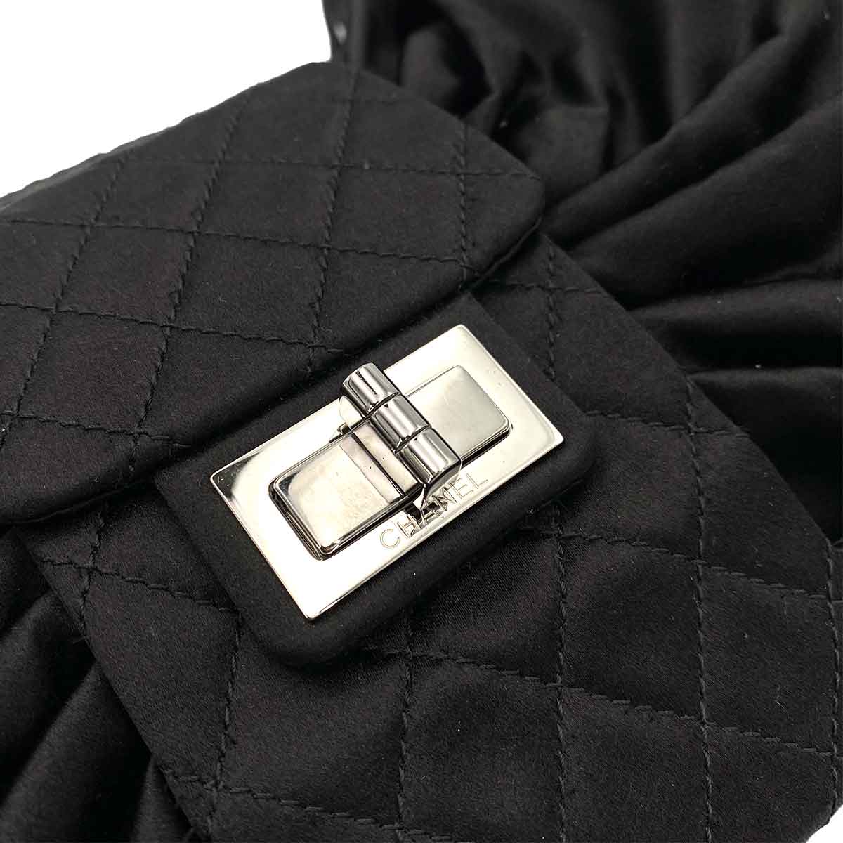 CHANEL VINTAGE  RIBBON CHAIN SHOULDER BAG BLACK NYLON SHW 90245043