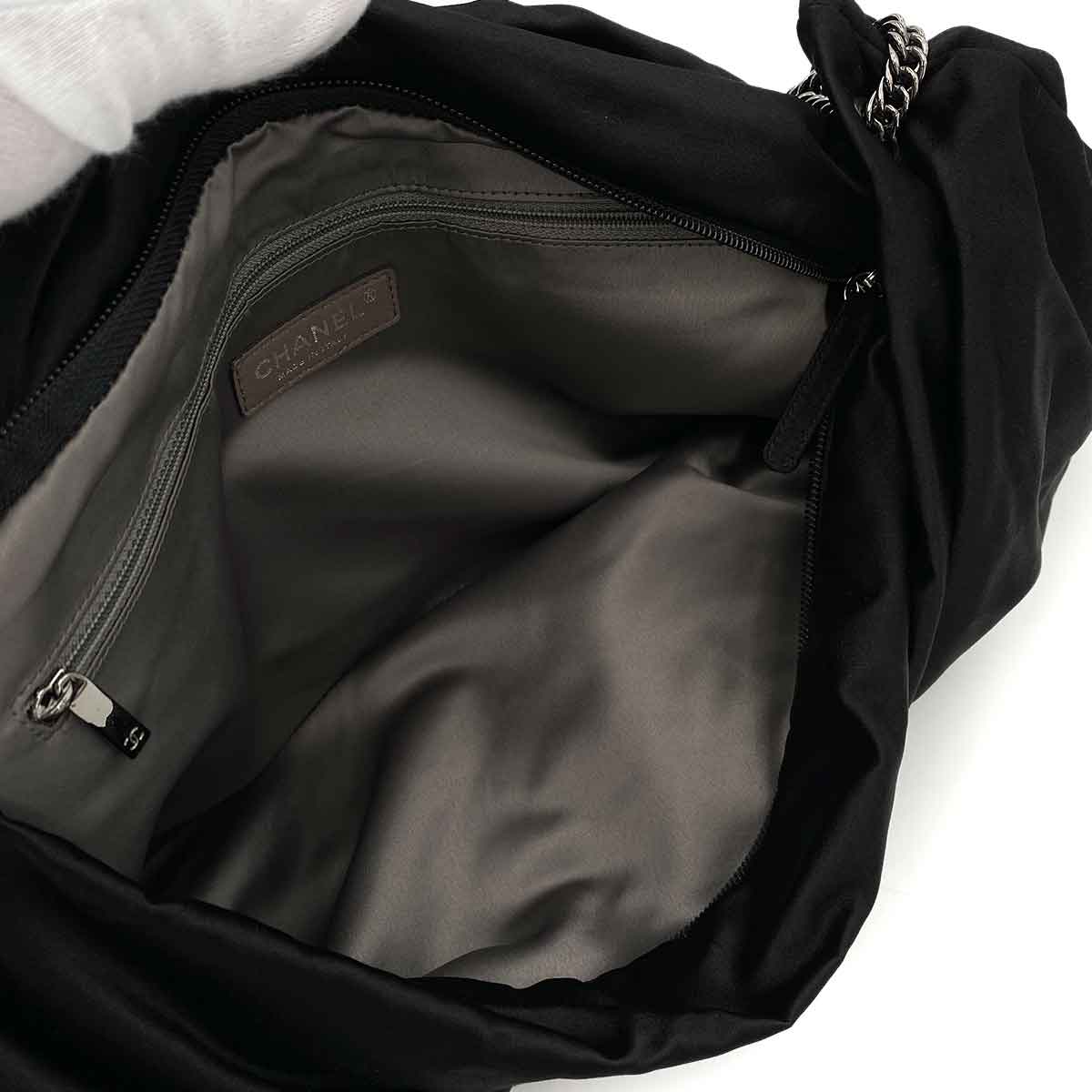 CHANEL VINTAGE  RIBBON CHAIN SHOULDER BAG BLACK NYLON SHW 90245043