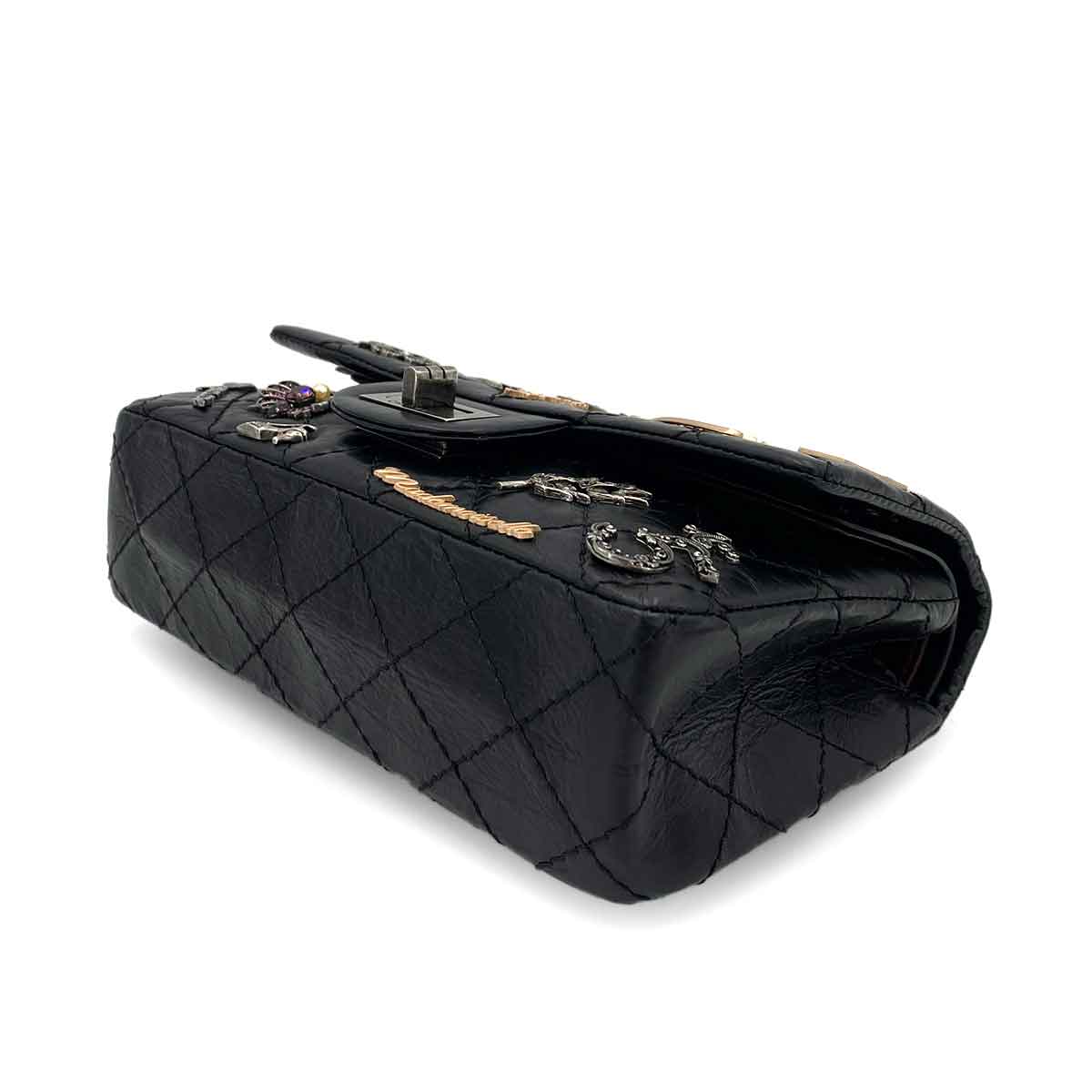 CHANEL VINTAGE 2.55 LUCKY CHARM CHAIN SHOULDER BAG BLACK CALF SKIN SHW 90245051