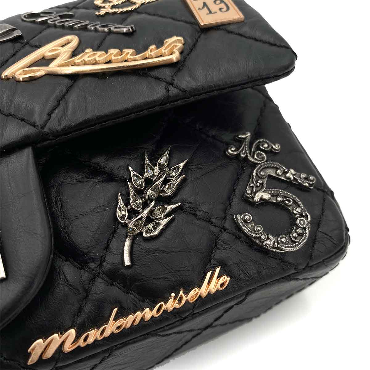 CHANEL VINTAGE 2.55 LUCKY CHARM CHAIN SHOULDER BAG BLACK CALF SKIN SHW 90245051