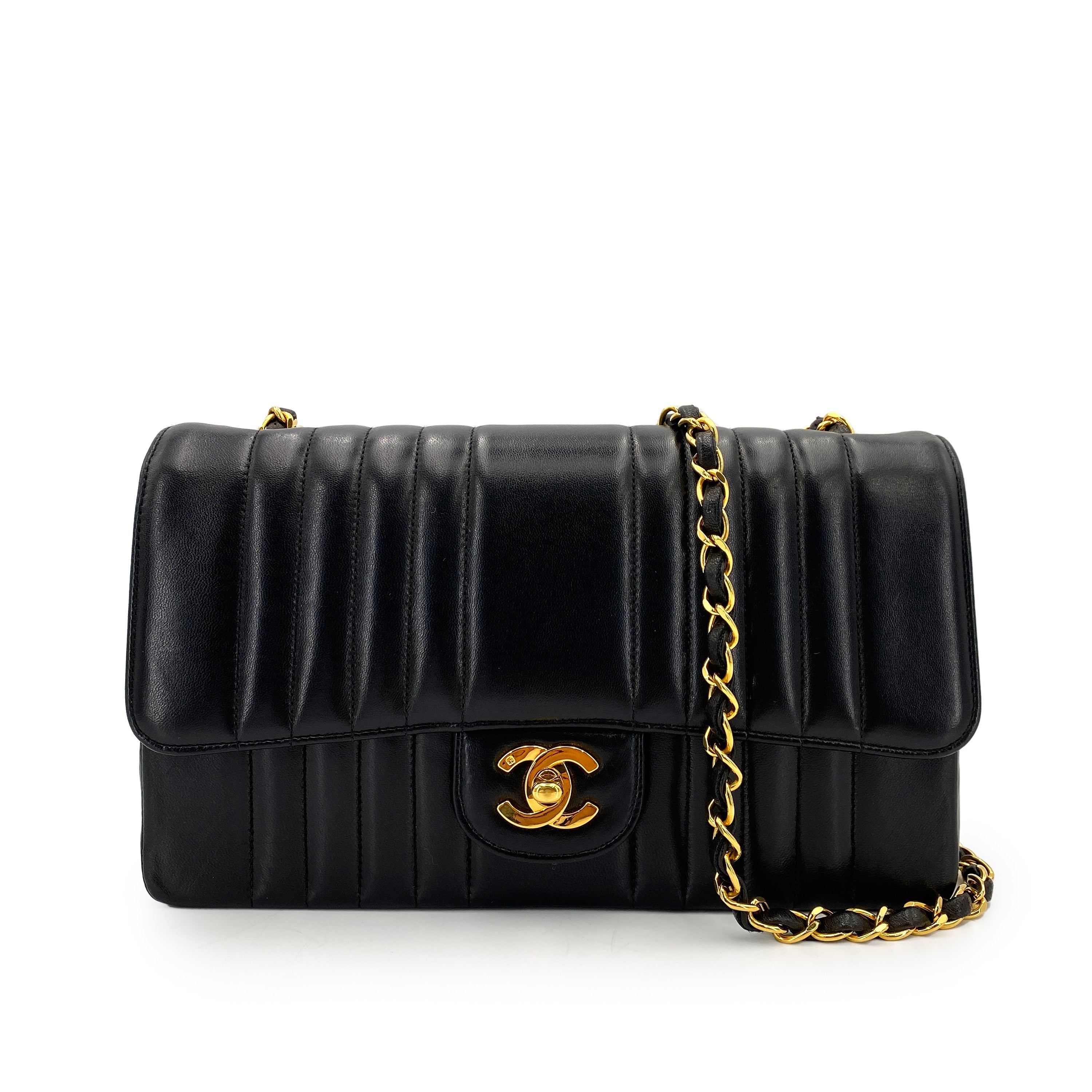 CHANEL VINTAGE MADEMOISELLE MEDIUM CHAIN SHOULDER BAG BLACK LAMB SKIN 90245052