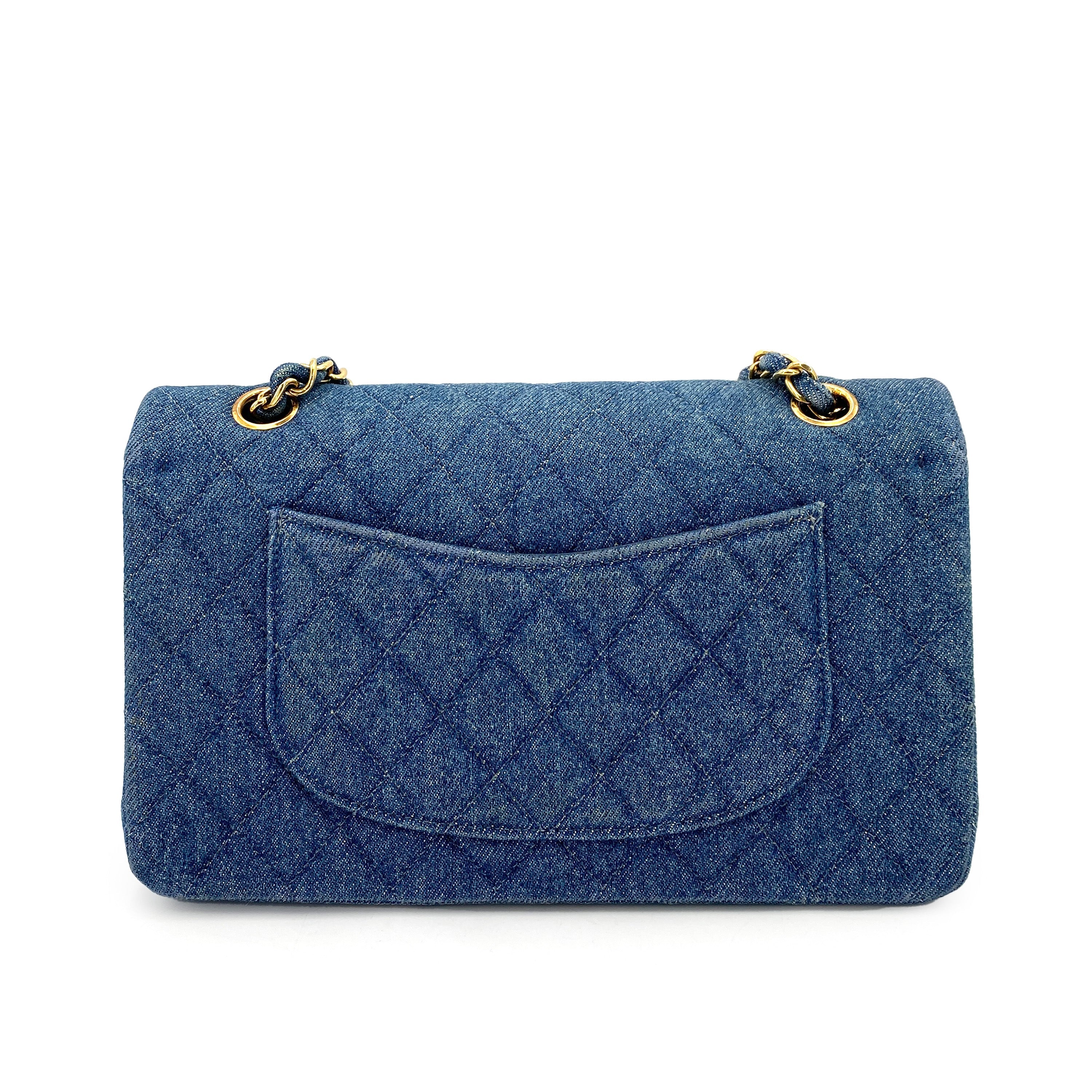 CHANEL VINTAGE CLASSIC FLAP MEDIUM CHAIN SHOULDER BAG BLUE DENIM 90245055