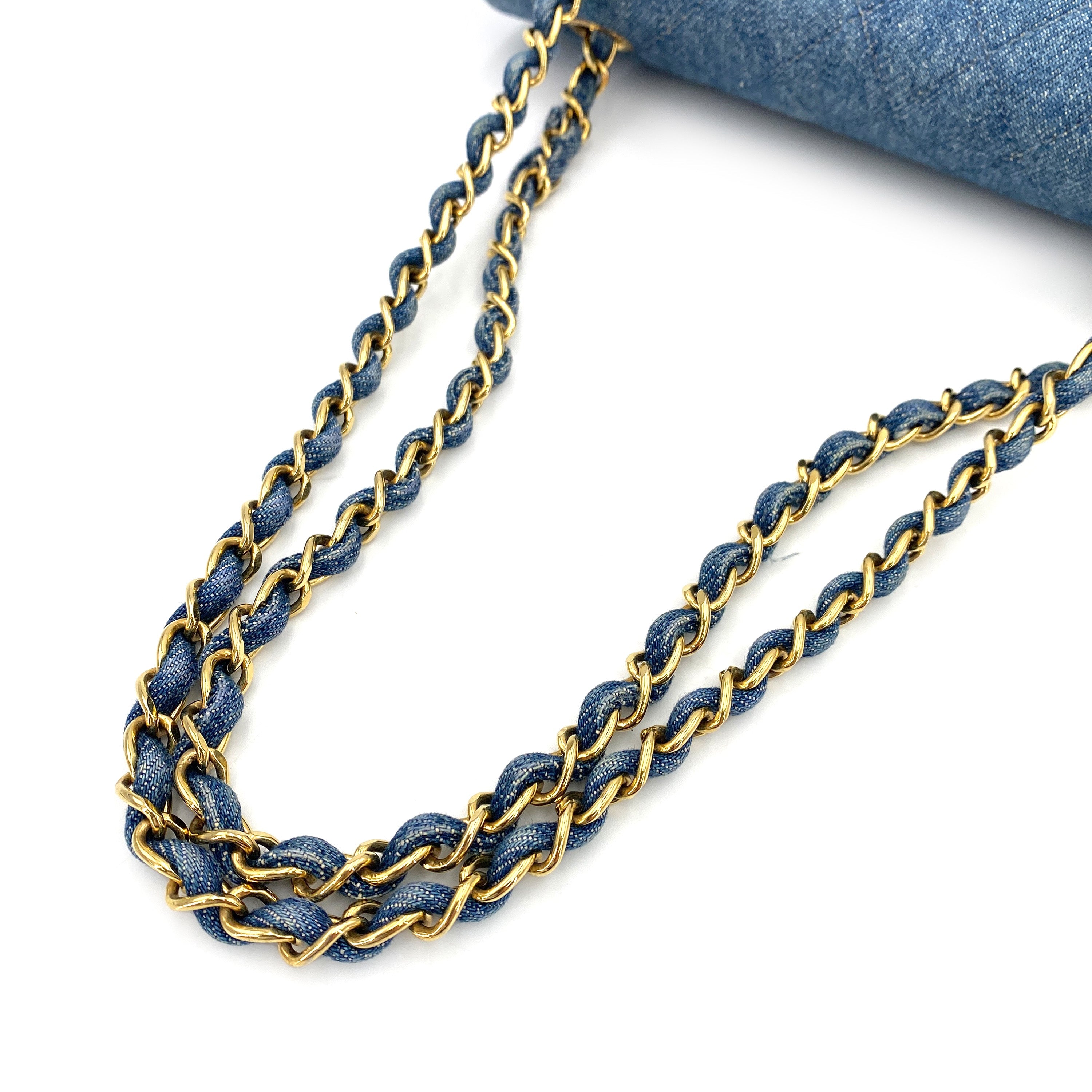 CHANEL VINTAGE CLASSIC FLAP MEDIUM CHAIN SHOULDER BAG BLUE DENIM 90245055