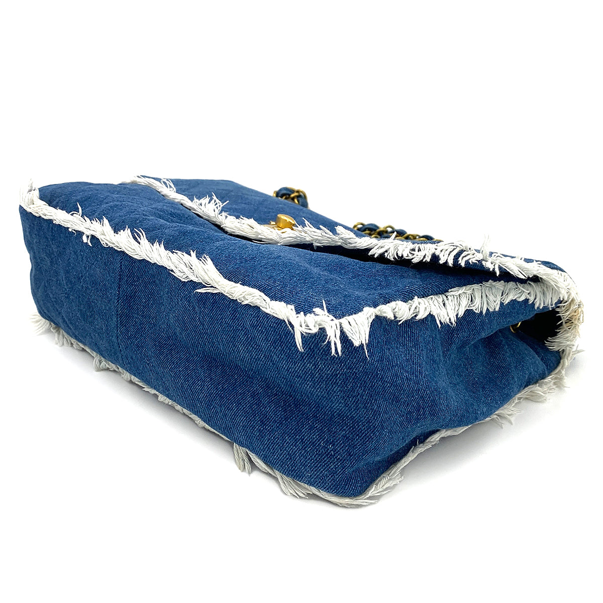 CHANEL VINTAGE MAXI MATELASSE 34 CHAIN SHOULDER BAG BLUE DENIM 90245553