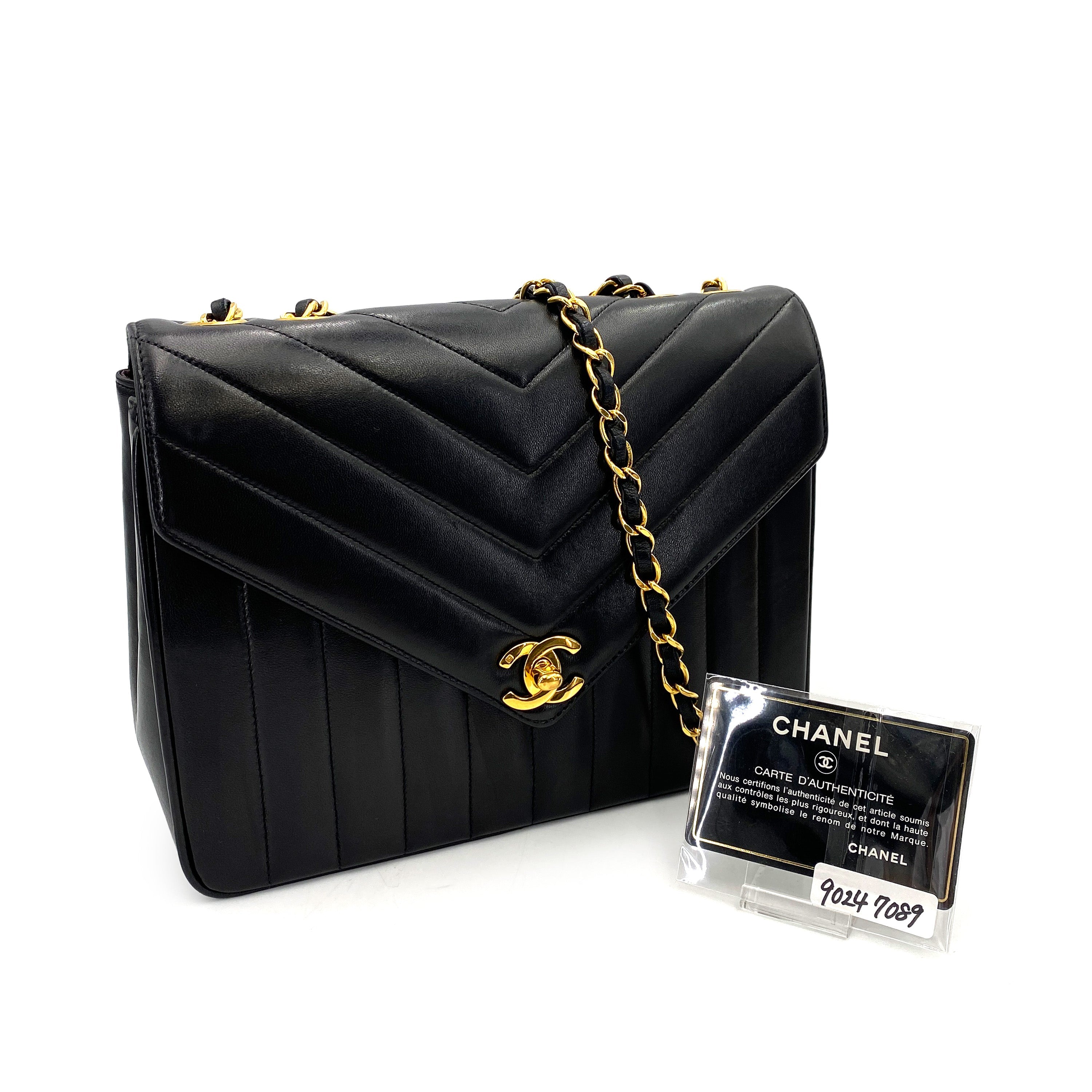 CHANEL VINTAGE MADEMOISELLE CHAIN SHOULDER BAG BLACK LAMB SKIN 90247089