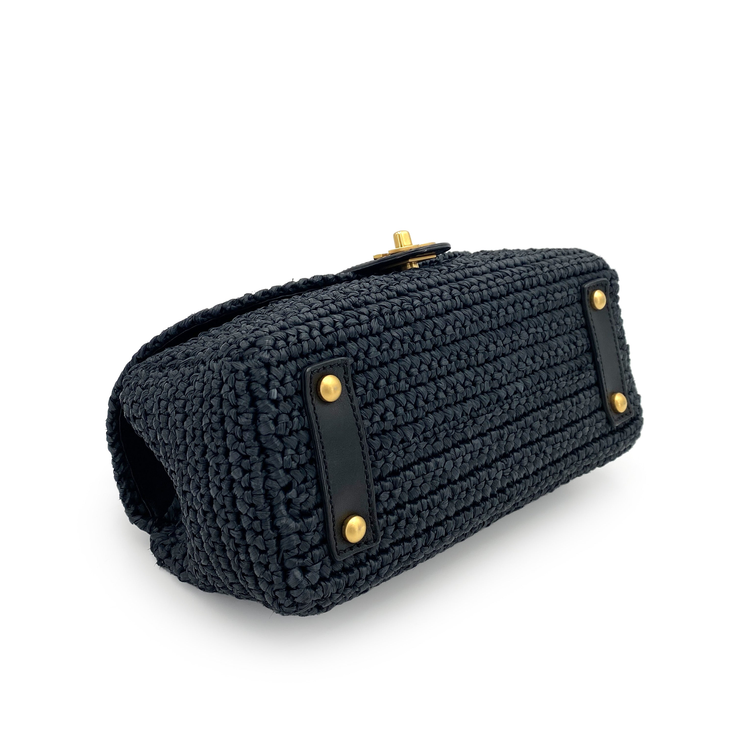 CHANEL VINTAGE CHAIN SHOULDER BAG NAVY RAFFIA 90247136