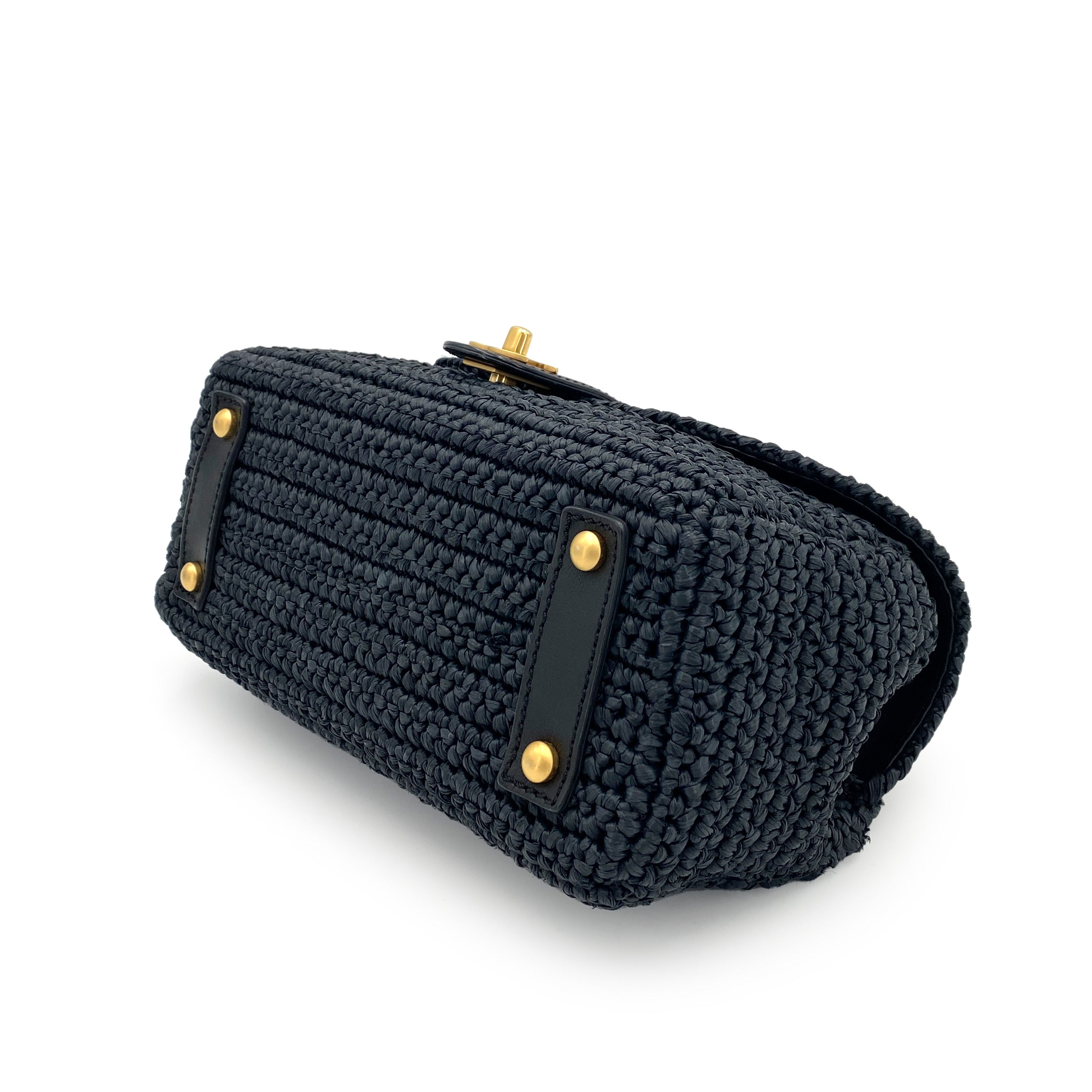 CHANEL VINTAGE CHAIN SHOULDER BAG NAVY RAFFIA 90247136