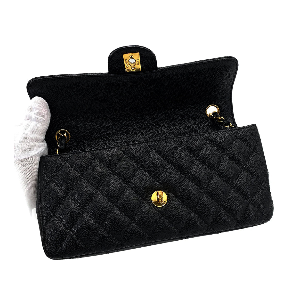 CHANEL VINTAGE MATELASSE CHAIN SHOULDER BAG BLACK CAVIAR SKIN 90247179