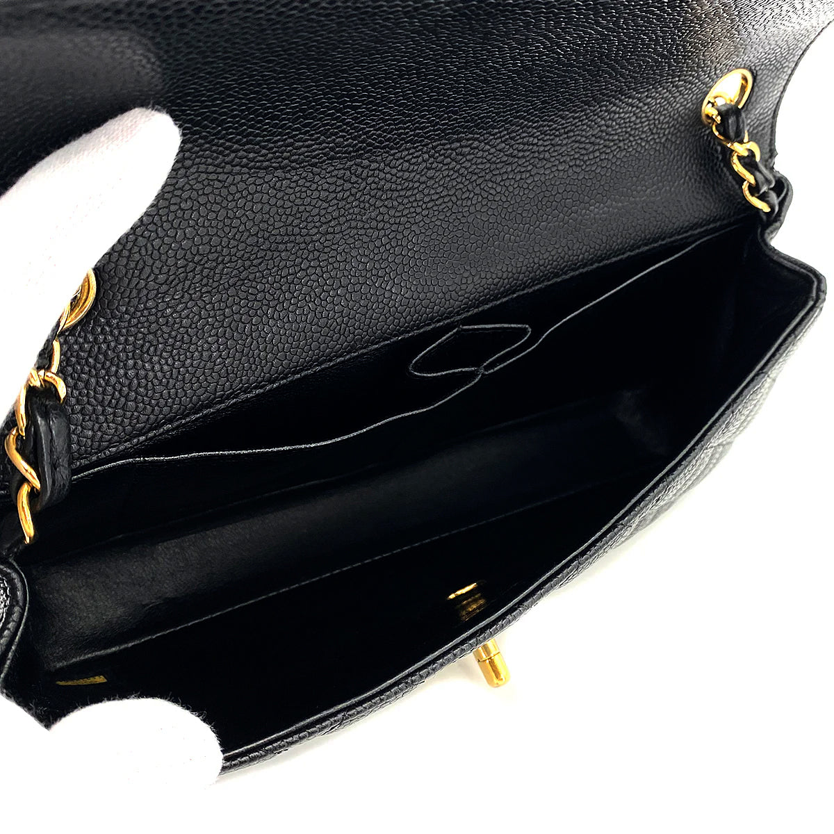 CHANEL VINTAGE MATELASSE CHAIN SHOULDER BAG BLACK CAVIAR SKIN 90247179