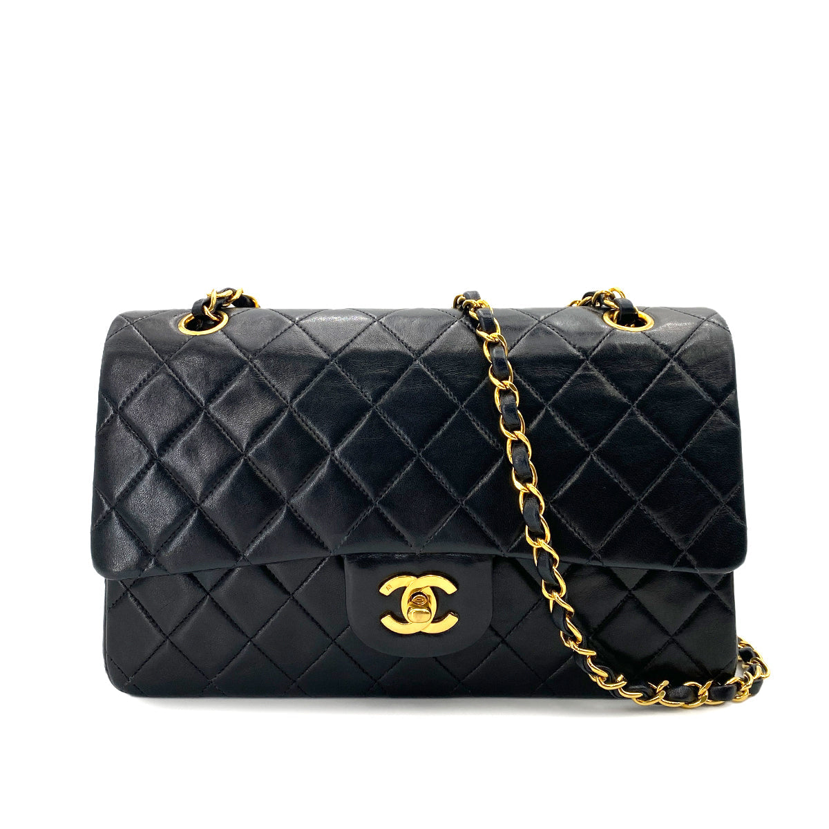 CHANEL VINTAGE CLASSIC FLAP MEDIUM CHAIN SHOULDER BAG BLACK LAMB SKIN 90247292