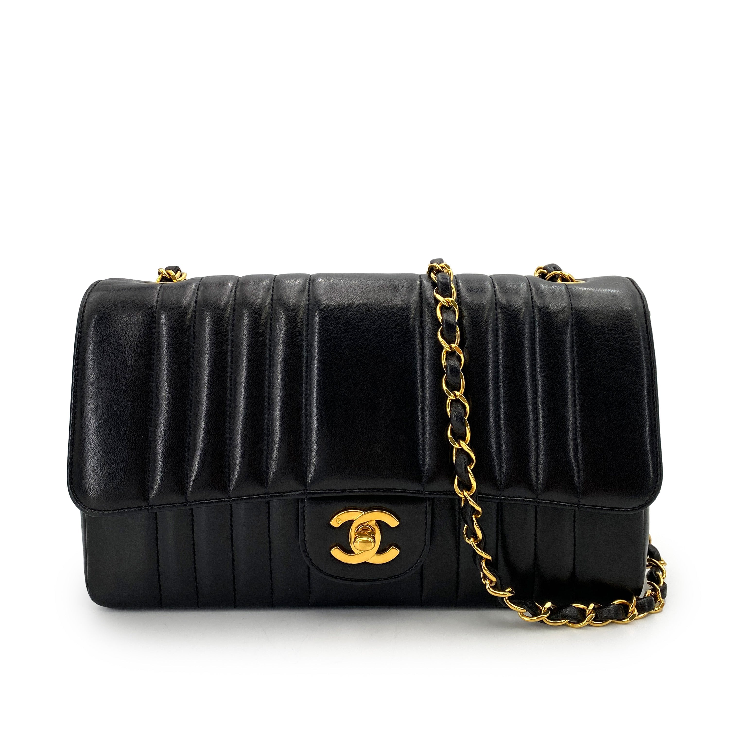 CHANEL VINTAGE MADEMOISELLE CHAIN SHOULDER BAG BLACK LAMB SKIN 90247992