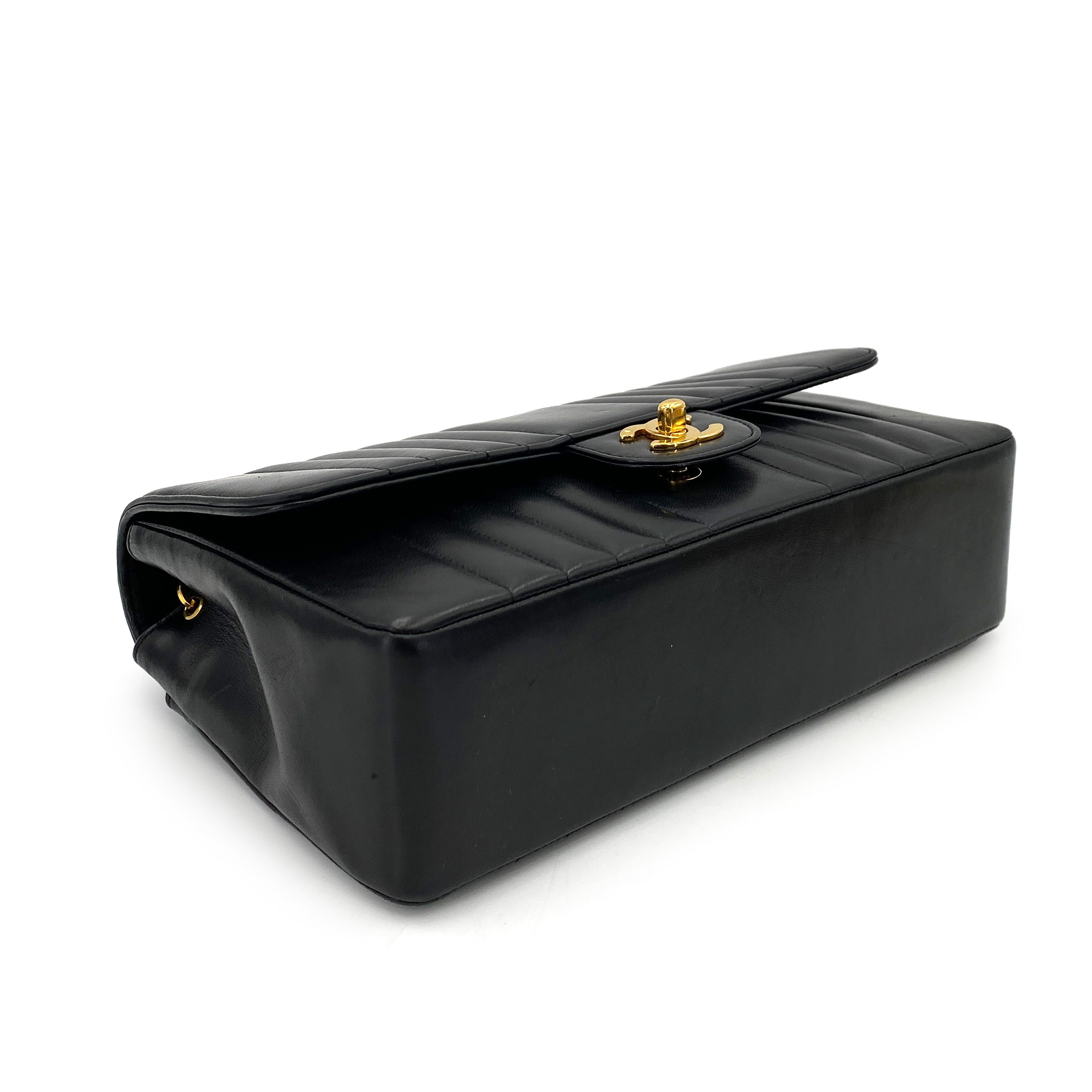 CHANEL VINTAGE MADEMOISELLE CHAIN SHOULDER BAG BLACK LAMB SKIN 90247992