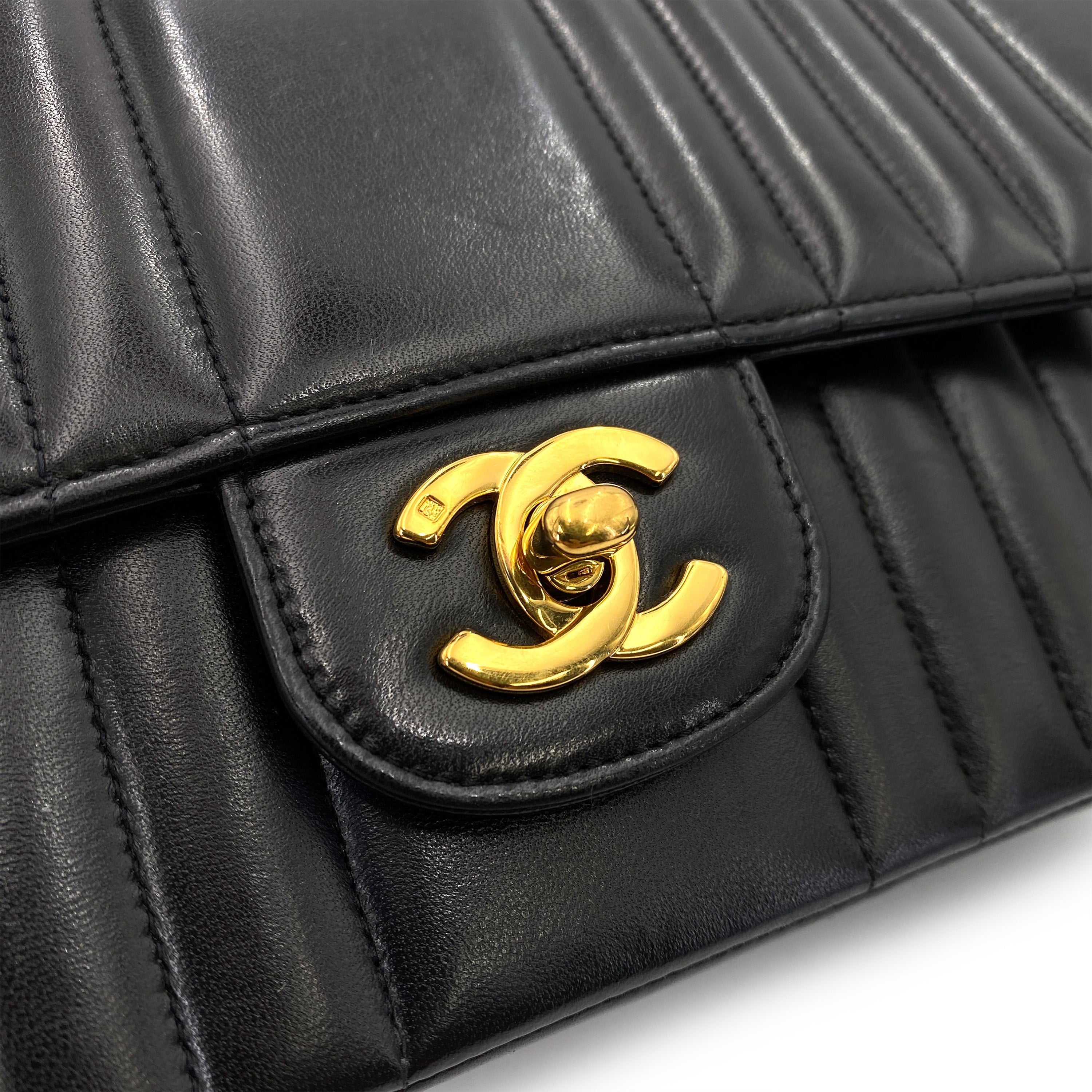 CHANEL VINTAGE MADEMOISELLE CHAIN SHOULDER BAG BLACK LAMB SKIN 90247992