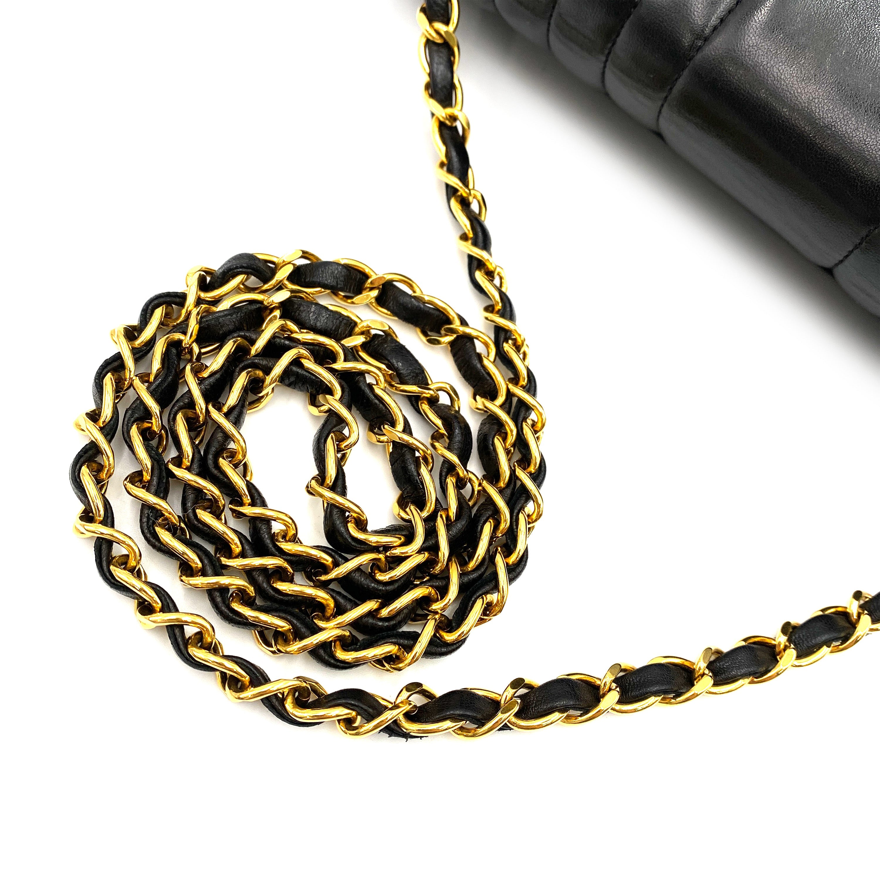 CHANEL VINTAGE MADEMOISELLE CHAIN SHOULDER BAG BLACK LAMB SKIN 90247992