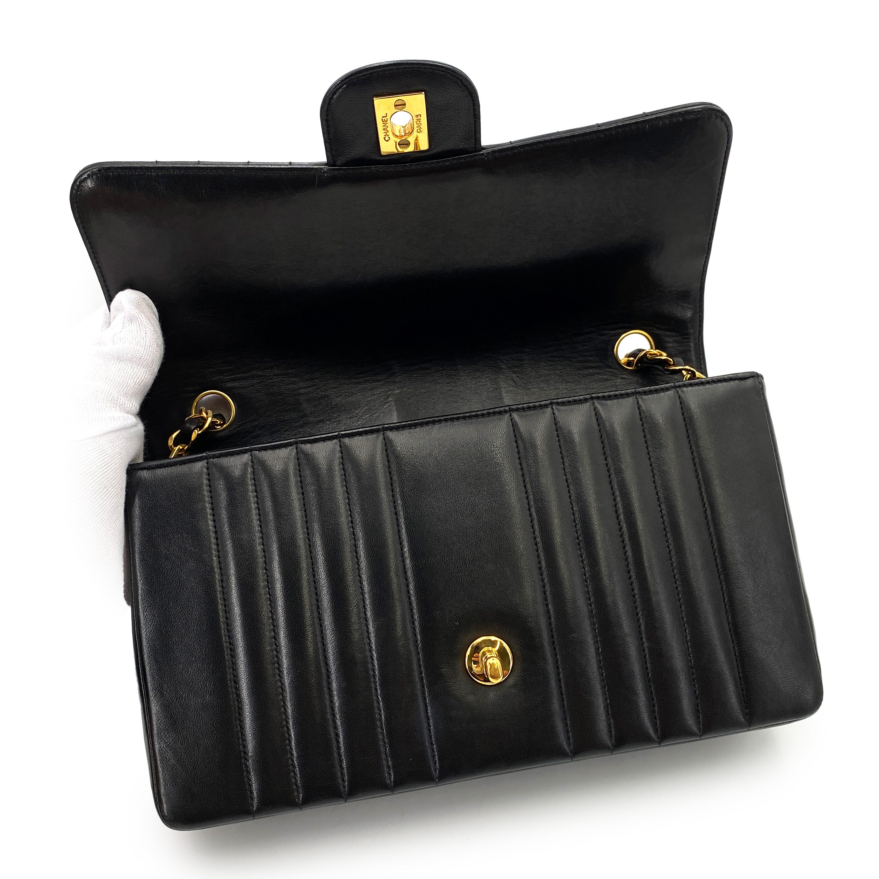 CHANEL VINTAGE MADEMOISELLE CHAIN SHOULDER BAG BLACK LAMB SKIN 90247992