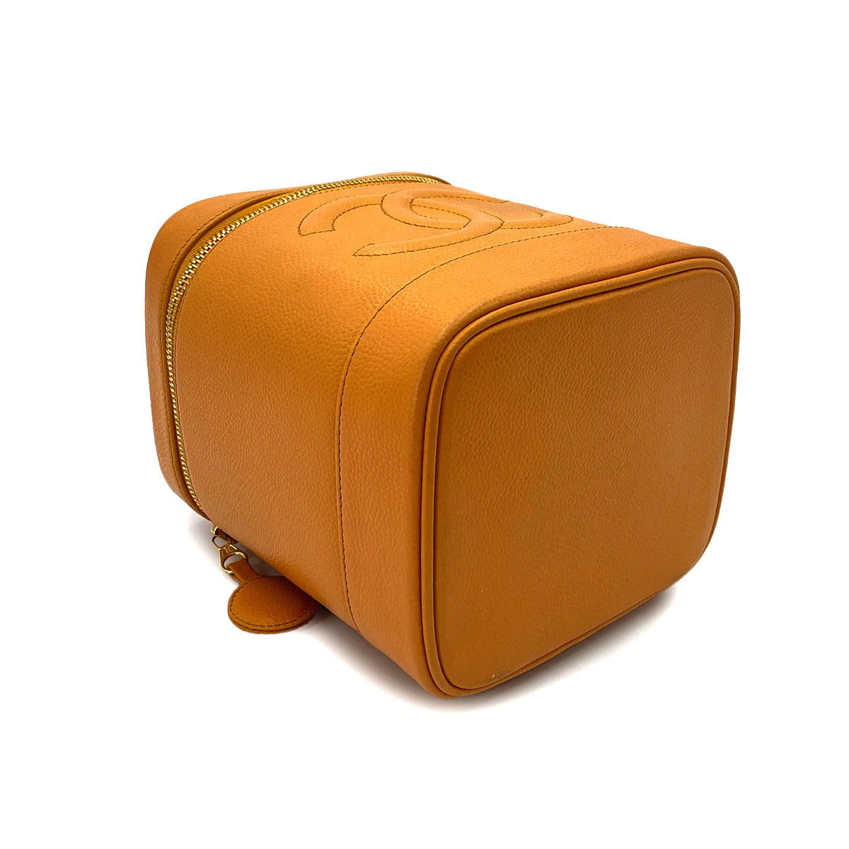 CHANEL VINTAGE VANITY HAND BAG ORANGE CAVIAR SKIN 90247995