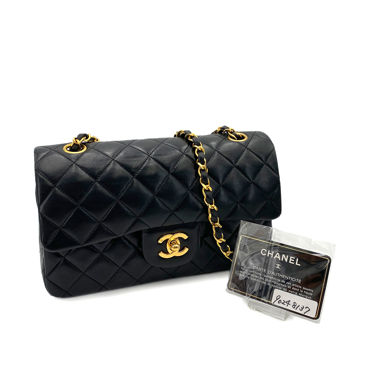 CHANEL VINTAGE CLASSIC FLAP SMALL CHAIN SHOULDER BAG BLACK LAMB SKIN 90248137